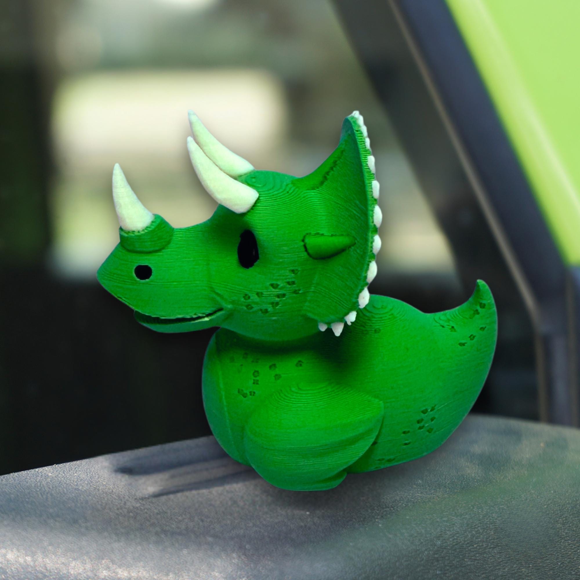 Triceratops Duck Gift for 4x4 Ducking Fans Dinosaur Dashboard Duck with Sensory Horns Green Dino Trail Keepsake Off-Road Stress Relief Toy