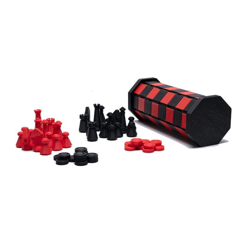 Chess & Checker Set Compact Gift for Him Travel Roll Up Case Packs Easily in Backpack for Plane Waterproof Fun on Cruise and Camping Gift