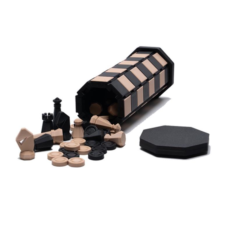 Chess & Checker Set Gift for Vacation Traveler Compact Roll Up Game Packs Easily in Backpack for Plane Waterproof Cruise and Camping Fun