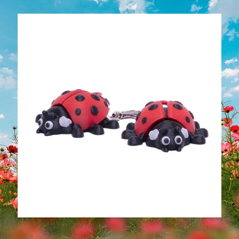 Ladybug Good Luck Charm Fidget 3D Articulated Keychain Clip On Backpack Fun Garden Accessory or Tea Party Decoration Hostess Gift Ladybug