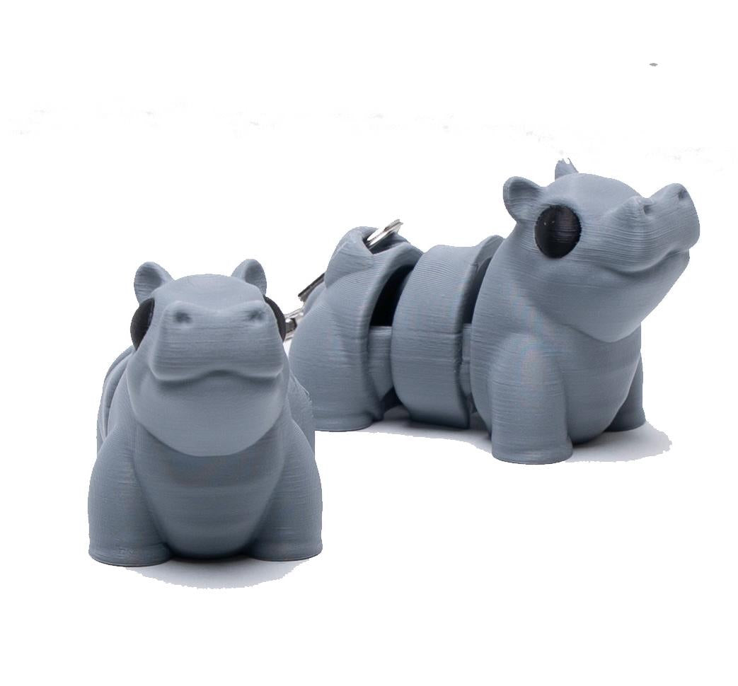 Hippo Flexi Keychain Toy Gift for Boys Backpack Accessory 3D Articulated Fidget Toy for Wild Animal Theme Party Favor and Cake Topper Idea