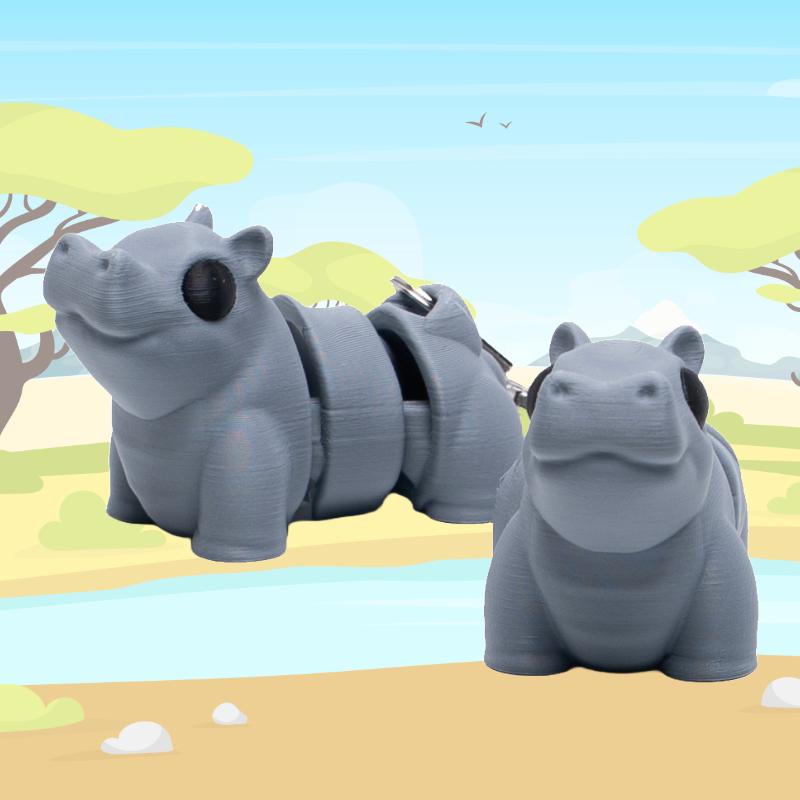 Hippo Flexi Keychain Toy Gift for Boys Backpack Accessory 3D Articulated Fidget Toy for Wild Animal Theme Party Favor and Cake Topper Idea