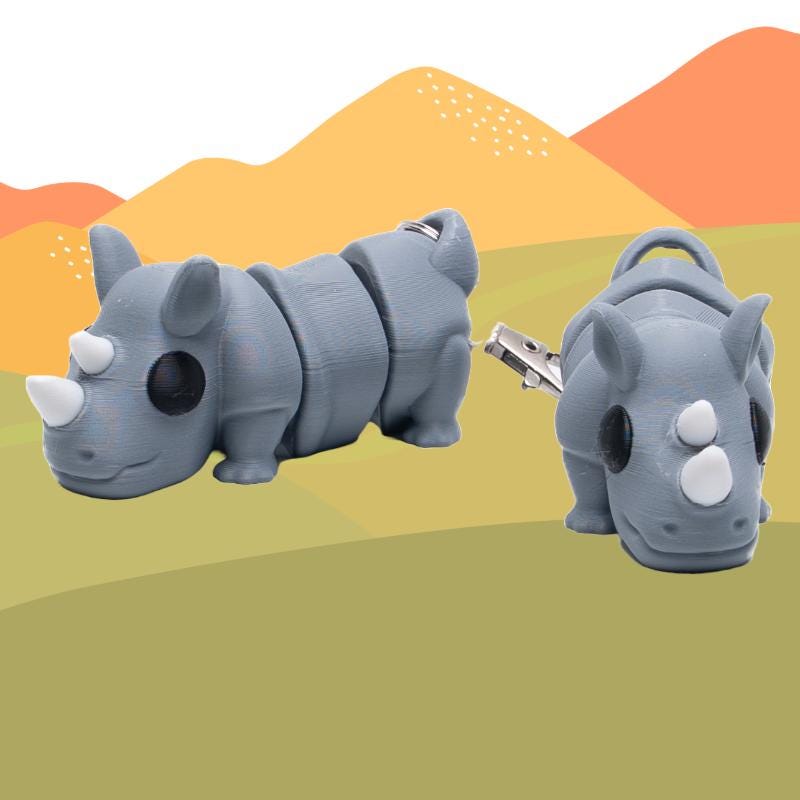 Gift for Boy Flexi Rhino Fidget Keychain Toy for Kids Clip On Backpack Cute Rhino Gift for Kids Party Favor Wild Animal Theme Idea Event
