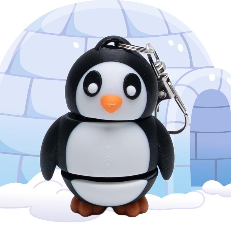 Biggie Penguin Jiggler Pet Toy Wearable 3D Articulated Clip On Backpack Buddy Non Toxic Washable No Small Part Gift for Kids Party Favor