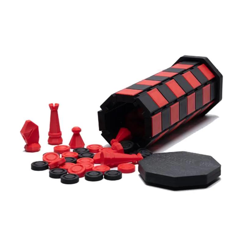 Chess & Checker Set Compact Gift for Him Travel Roll Up Case Packs Easily in Backpack for Plane Waterproof Fun on Cruise and Camping Gift