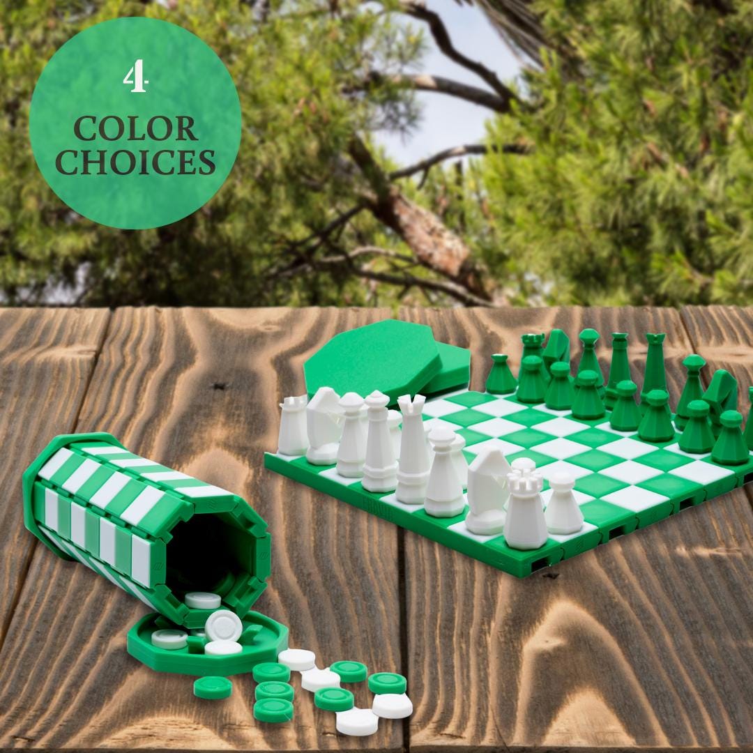 Chess & Checker Set Gift for Vacation Traveler Compact Roll Up Game Packs Easily in Backpack for Plane Waterproof Cruise and Camping Fun