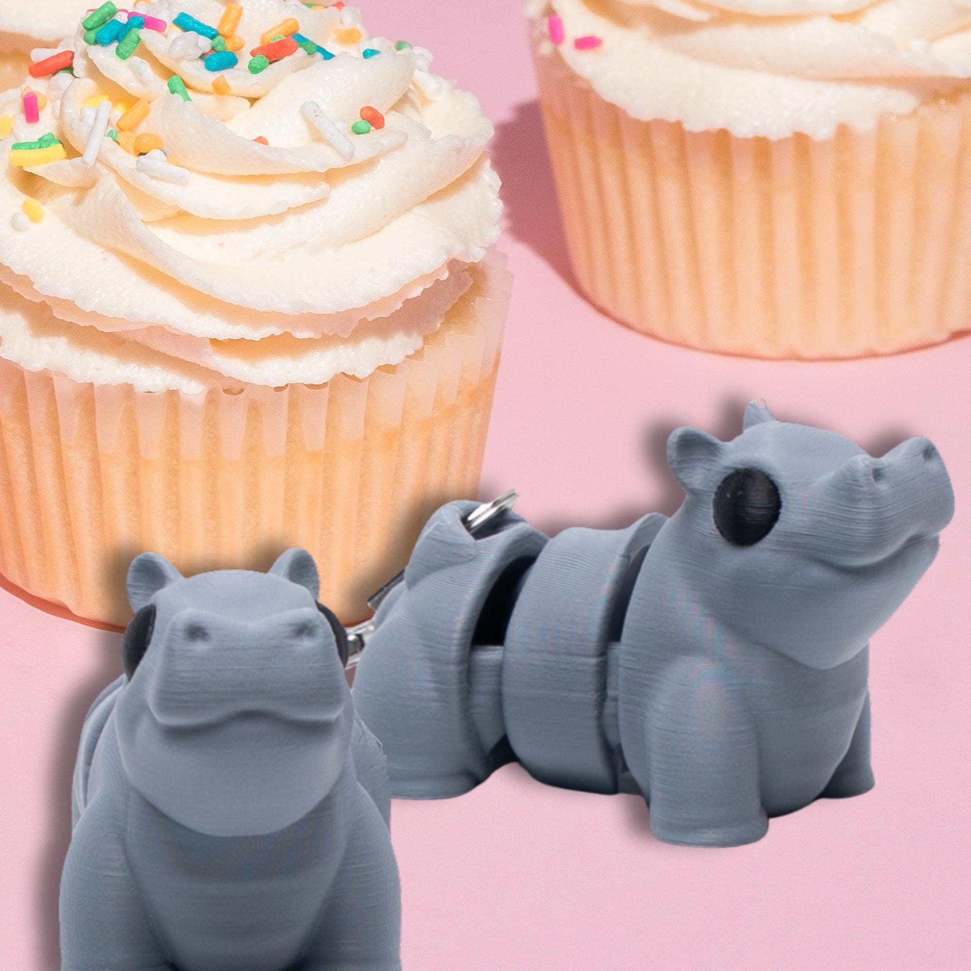 Hippo Flexi Keychain Toy Gift for Boys Backpack Accessory 3D Articulated Fidget Toy for Wild Animal Theme Party Favor and Cake Topper Idea