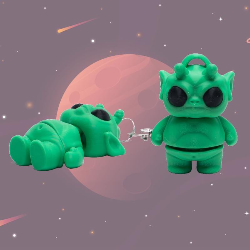 Biggie Alien Jiggler Toy Wearable 3D Articulated Clip On Backpack Buddy Non Toxic Washable No Small Part Gift for Kids Party Favor Cake