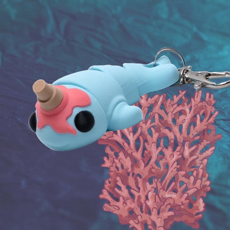 Narwhal Fidget Pocket Animal Play Toy Gift for Kids Narwhal Whimsical Ice Cream Cone Articulated 3D Backpack Charm Favor Girls Birthday Idea