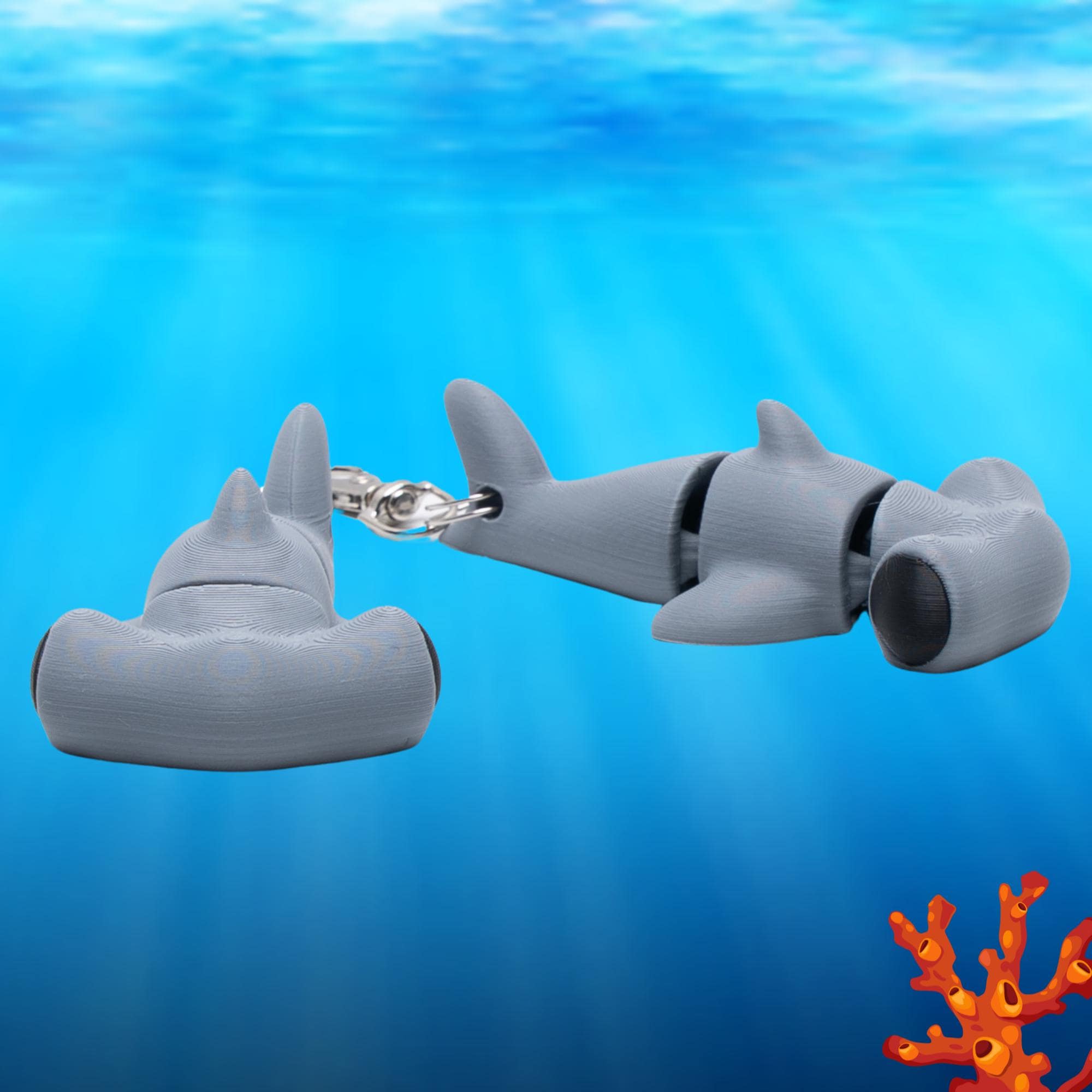 Gift for Boy Hammerhead Shark Fidget Keychain Flexi Backpack Fun Articulated Shark 3D Gift for Children Stress Relief Birthday Party Idea