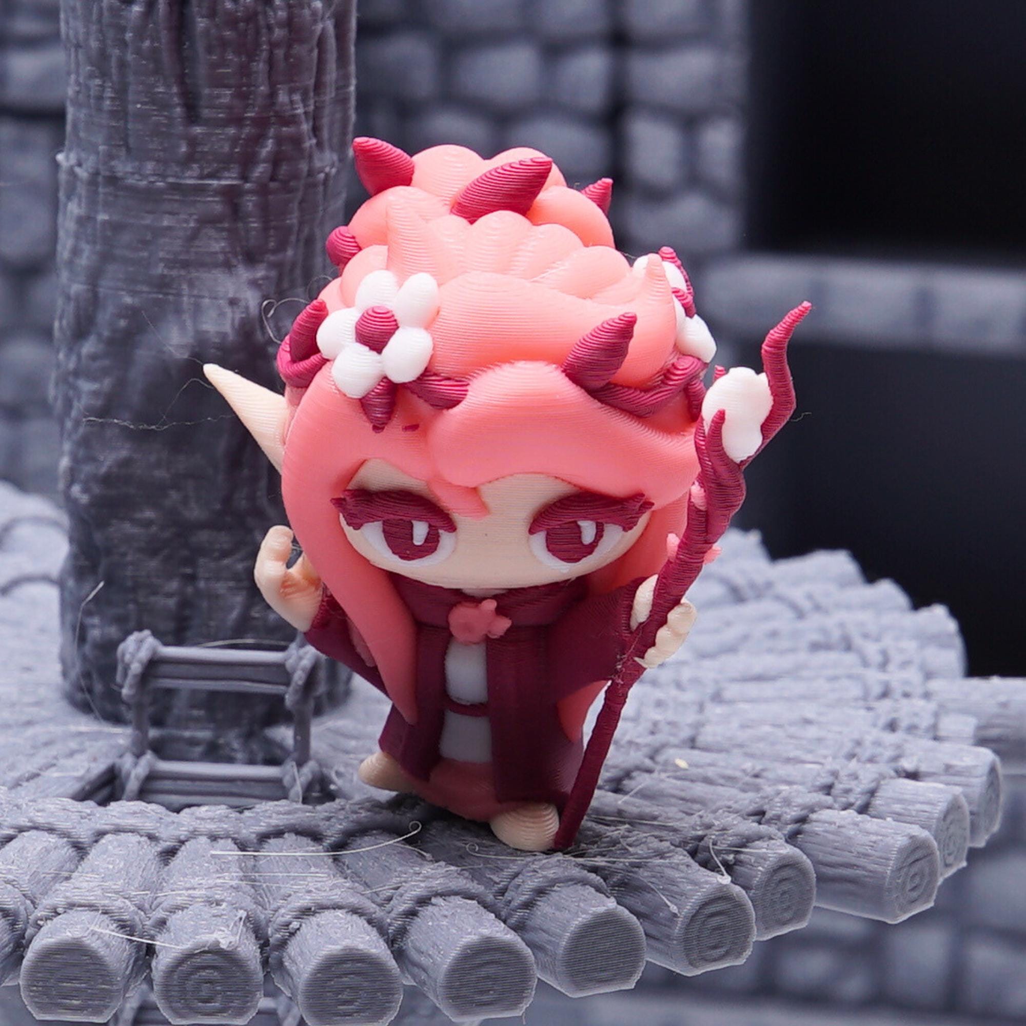 DnD Elf Druid Miniature for Tabletop Role Play Games Unique Gift for TTRPG Dungeons and Dragons Fan Female Figure Pink with Crystal Staff