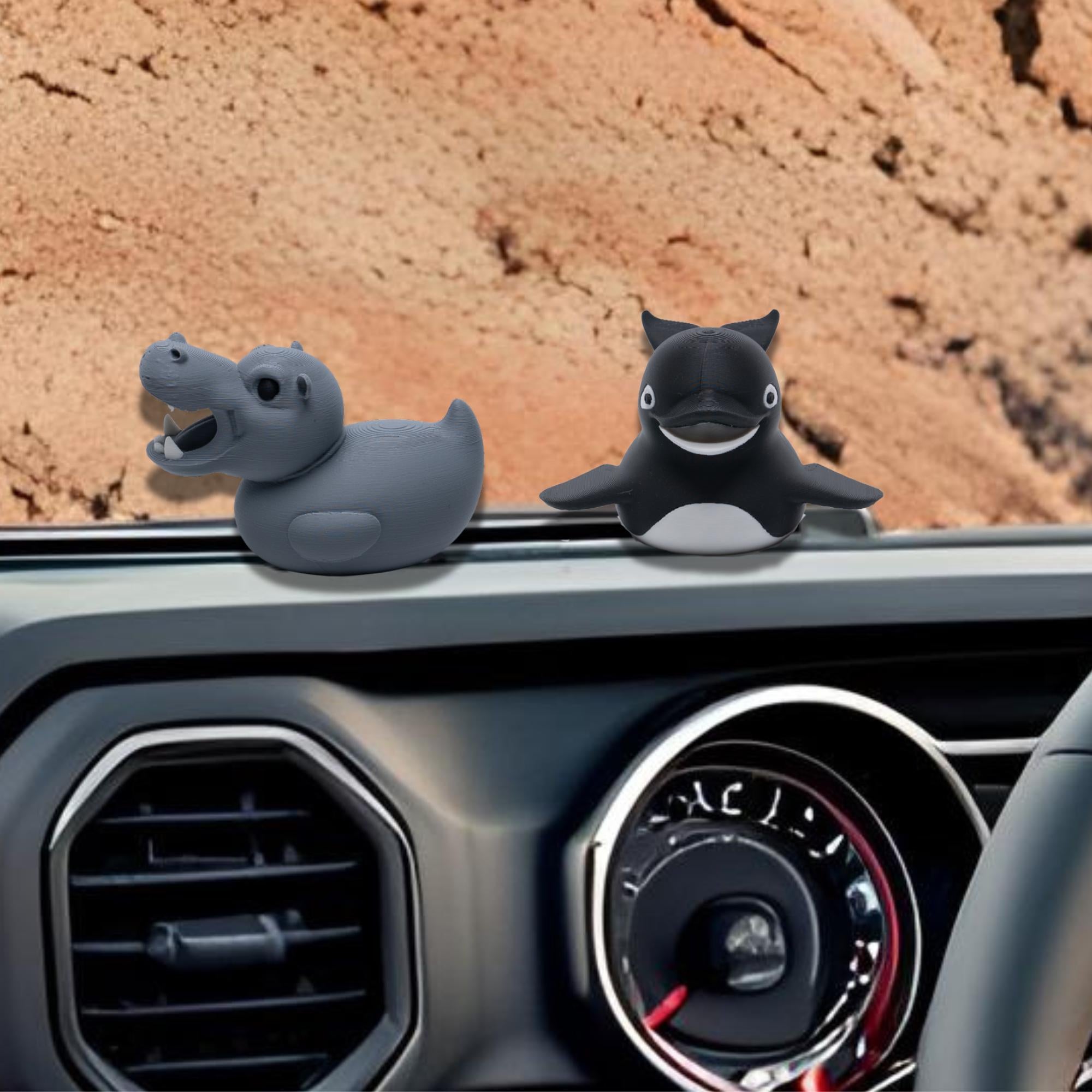 Hippo Duck Gift for Off-Road Ducking Fans Safari Animal Dashboard Duck Pool Party Favor Zoo Birthday Cake Topper Adventure Vehicle Keepsake
