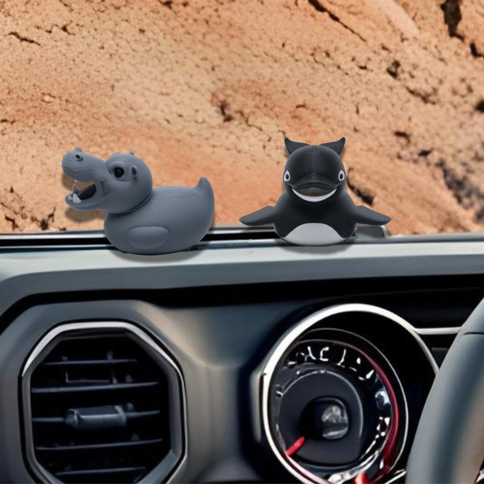 Hippo Duck Gift for Off-Road Ducking Fans Safari Animal Dashboard Duck Pool Party Favor Zoo Birthday Cake Topper Adventure Vehicle Keepsake