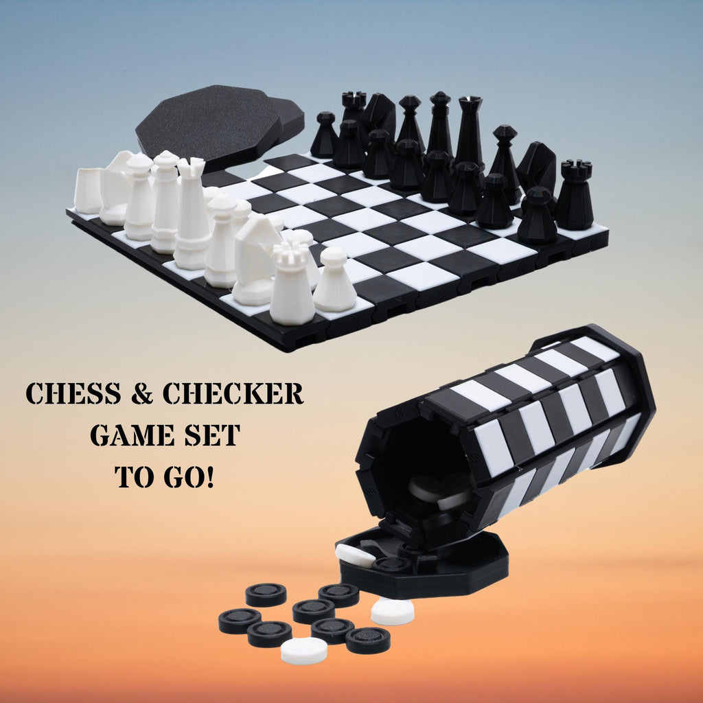 Chess & Checker Set Compact Gift for Him Travel Roll Up Case Packs Easily in Backpack for Plane Waterproof Fun on Cruise and Camping Gift