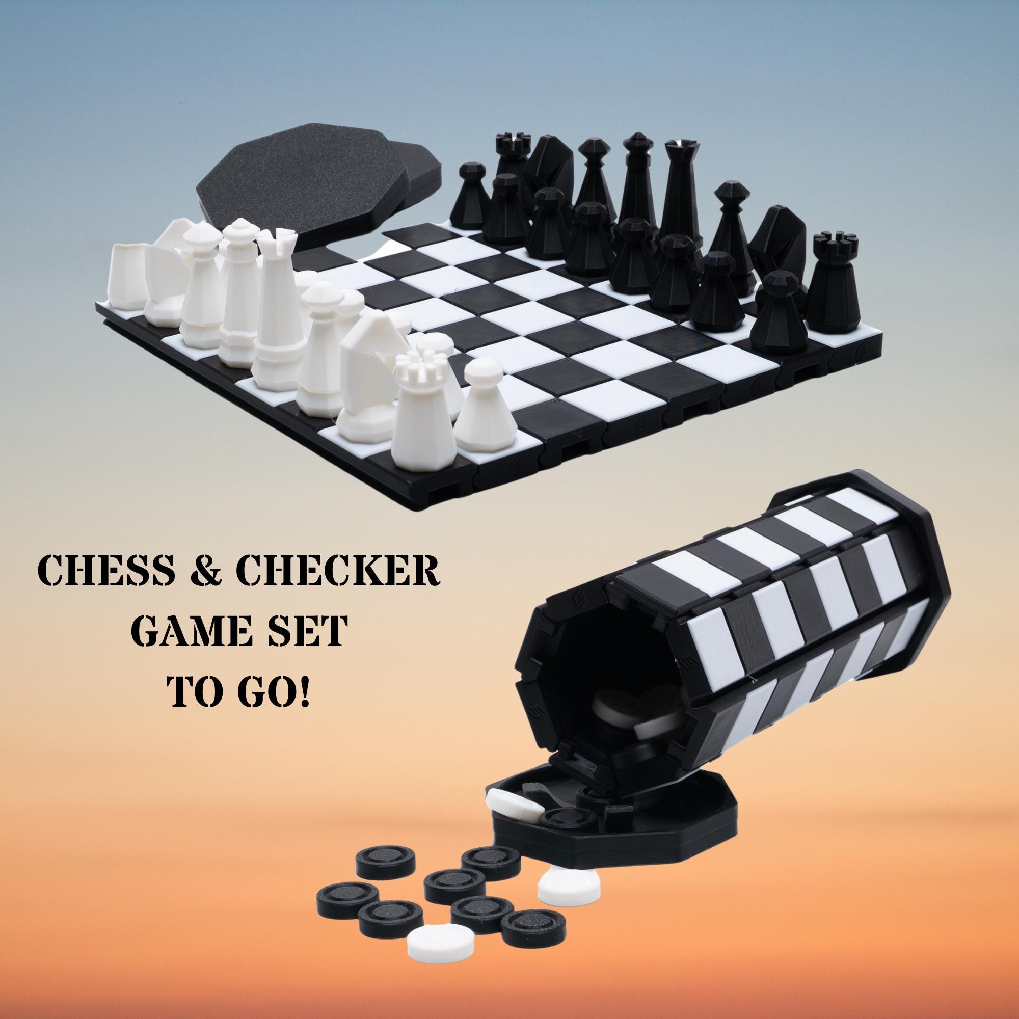 Chess & Checker Set Compact Gift for Him Travel Roll Up Case Packs Easily in Backpack for Plane Waterproof Fun on Cruise and Camping Gift