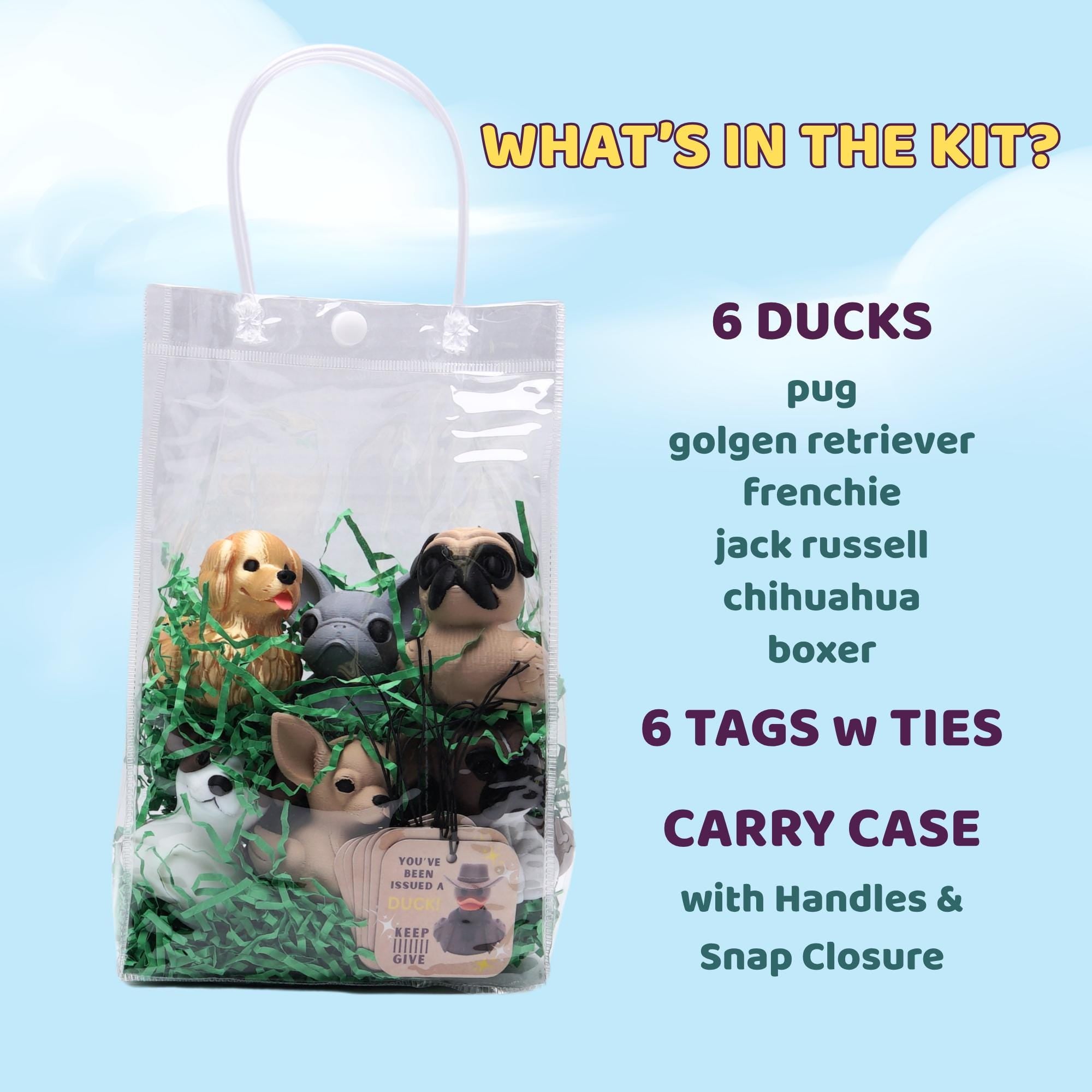 Puppy Duck Set for Ducking Vehicles and Cruising Ducking Fun Dog Lovers Duck 6-Pack with Ties Tags in Bag for Easy Ducking Complete Duck Kit