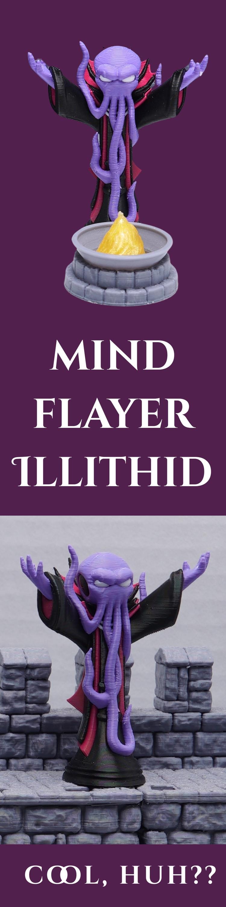 DnD Mind Flayer Miniature for Tabletop Game Play Purple Tentacle Wizard Figure for Use or Gift for Him DnD Unique 3D Printed Character Mini