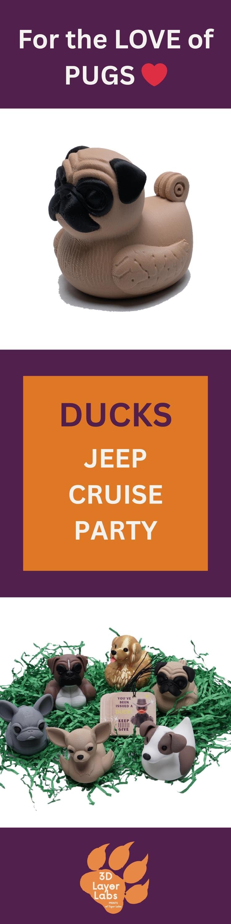 Pug Duck Gift for 4x4 Ducking Fans Cute Dashboard Duck for Dog Lovers Pet Pug Owner Keepsake Breeder Thank You Gift Off-Road Trail Surprise