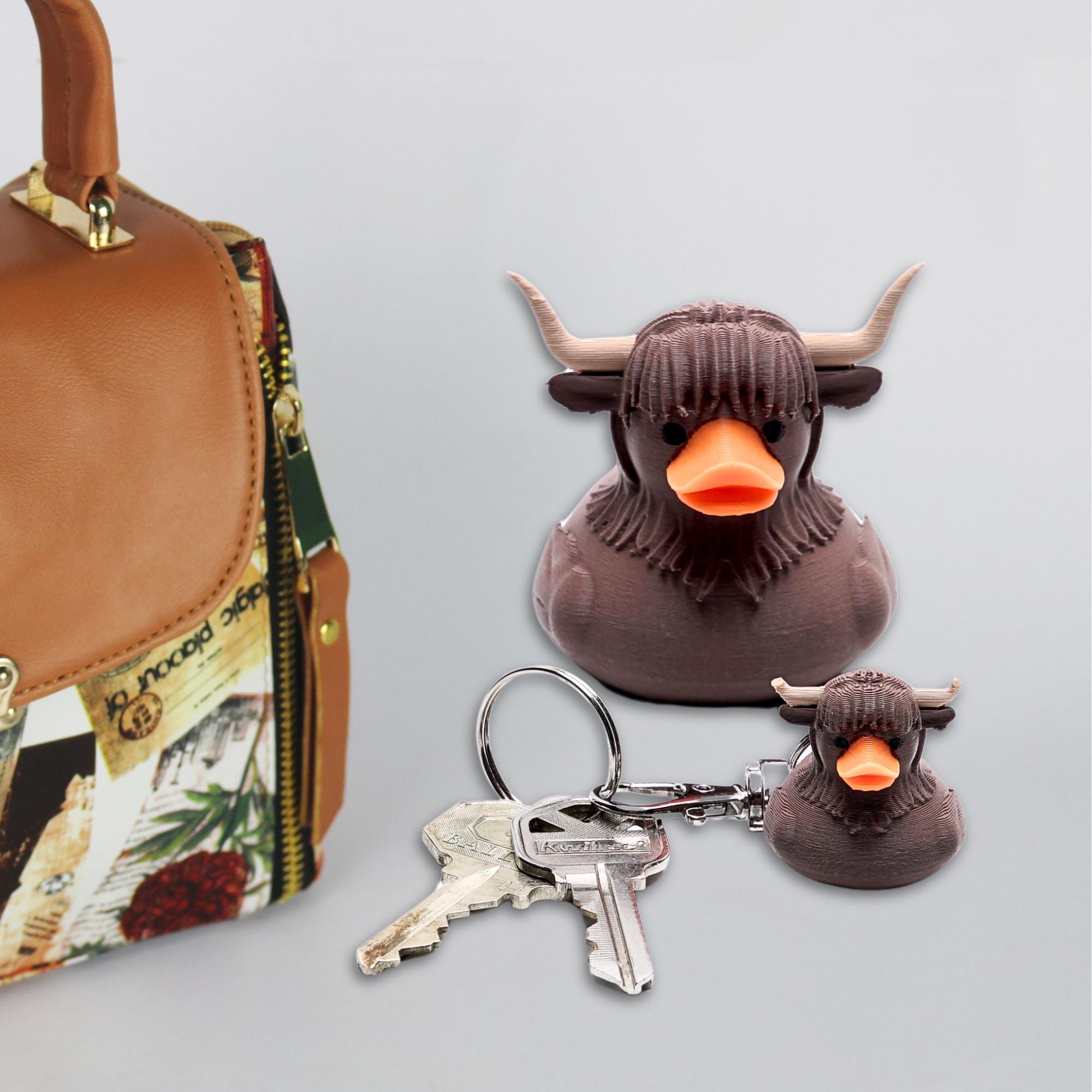 Highland Cow Duck Jeep Mini Keychain or Big Charm for Jeep Lovers and Cruise Duck Fan Bon Voyage Matching Gift Keychain or Luggage Pull Duck