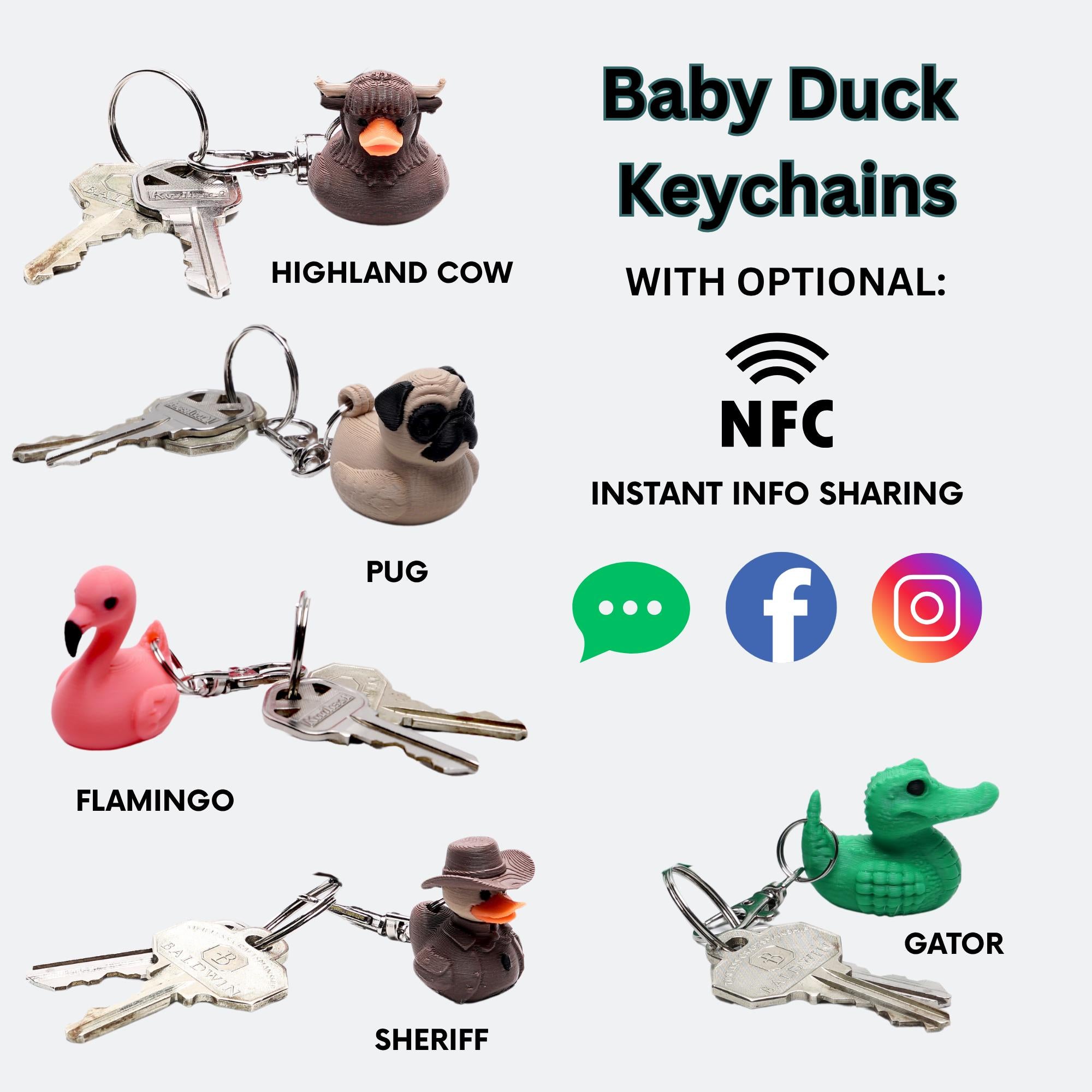 Sheriff Duck Jeep Mini NFC Keychain for Duck Jeep and Cruise Fan Gift for Law Enforcement add NFC to Share Social Text with Tap from Cell