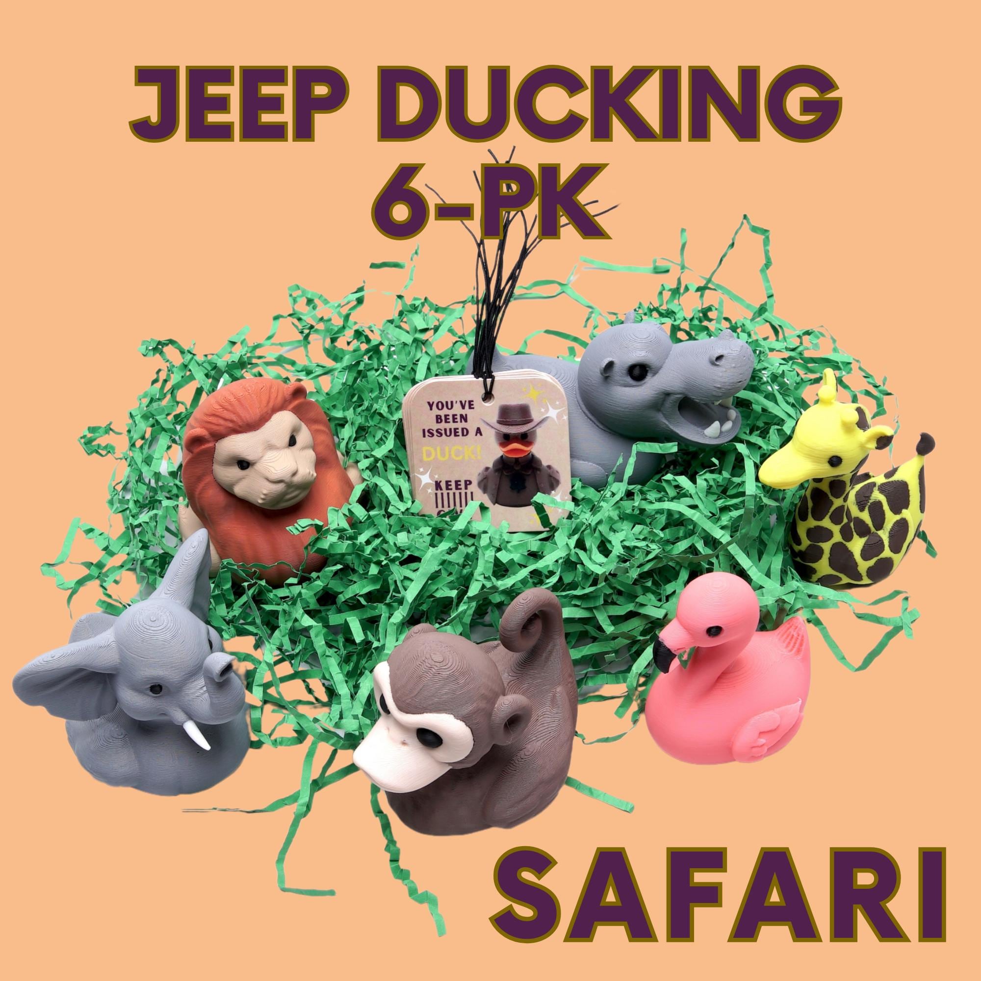 Gift for Ducking Fans Safari Theme Duck 6-Pack with Ties Tags Portable Ducking Kit in Bag for Road Trip Fun Giving Ducks to fellow 4x4