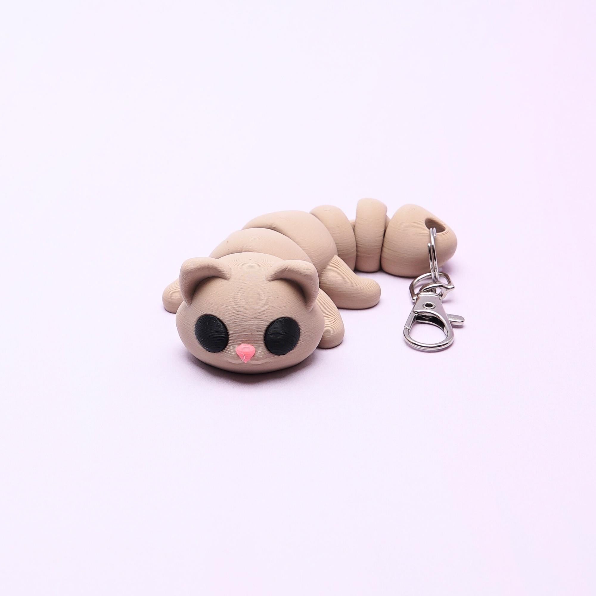 Cat Flexi Fidget Toy Gift for Kids for Fun Stress Free Play with 3D Articulated Kitty Cat Clip Backpack School and Camp Friend Waterproof