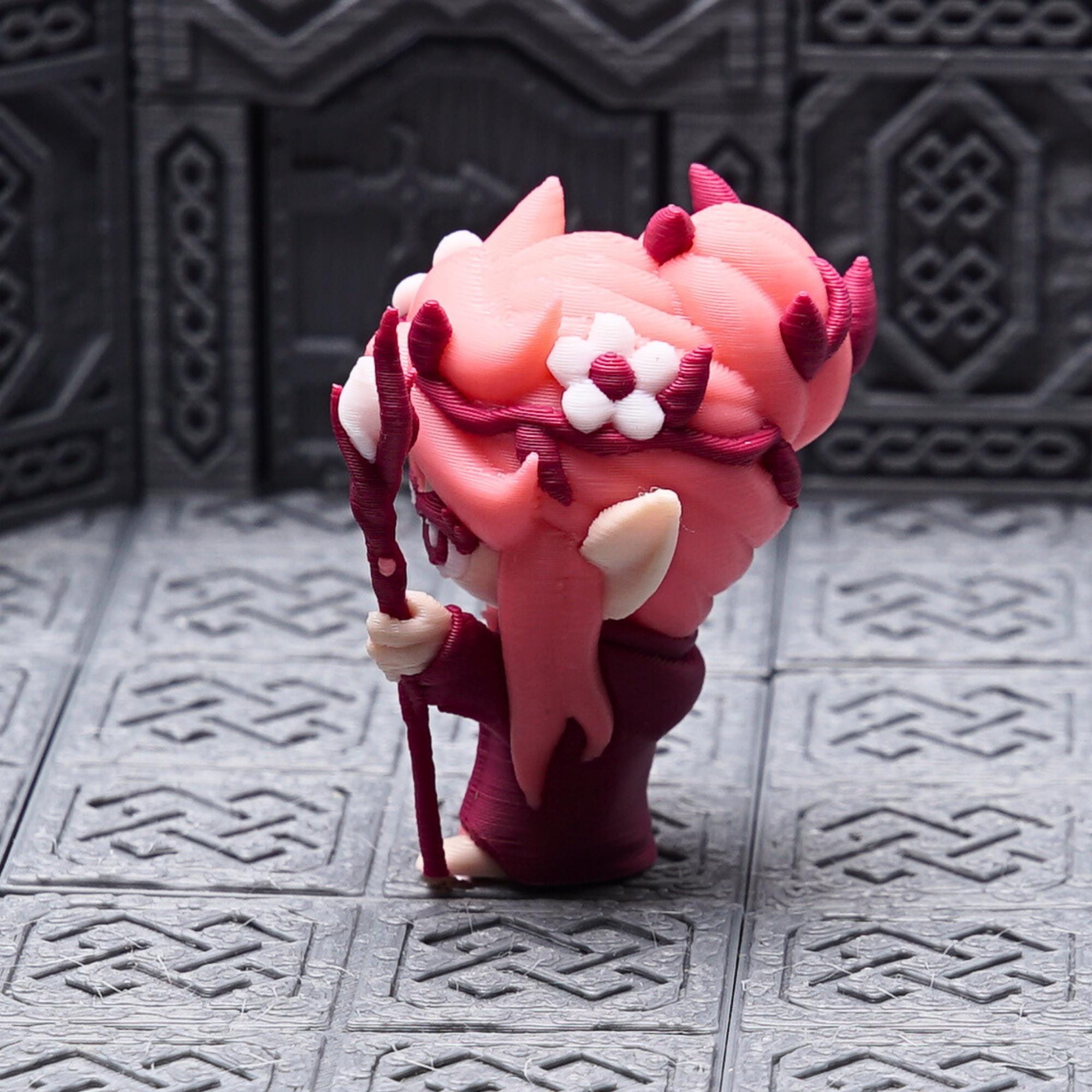 DnD Elf Druid Miniature for Tabletop Role Play Games Unique Gift for TTRPG Dungeons and Dragons Fan Female Figure Pink with Crystal Staff