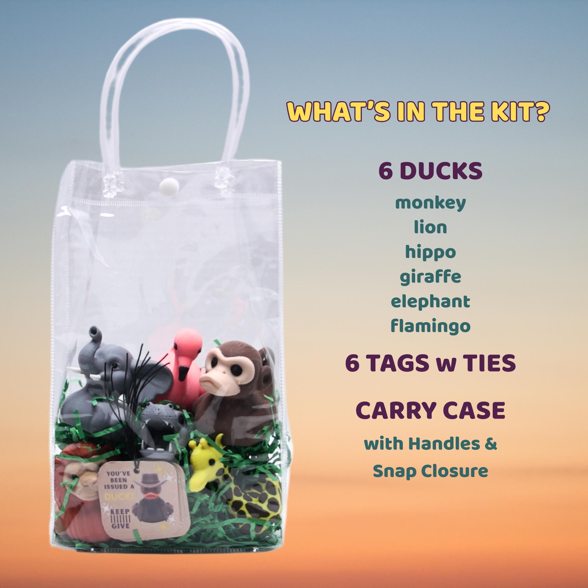 Cruise Duck Safari 4x4 Ducking 6-Pack with Ties Tags Complete Ducking Kit for Fun Hiding and Gifing Ducks in Safari Animal Theme for Cruise