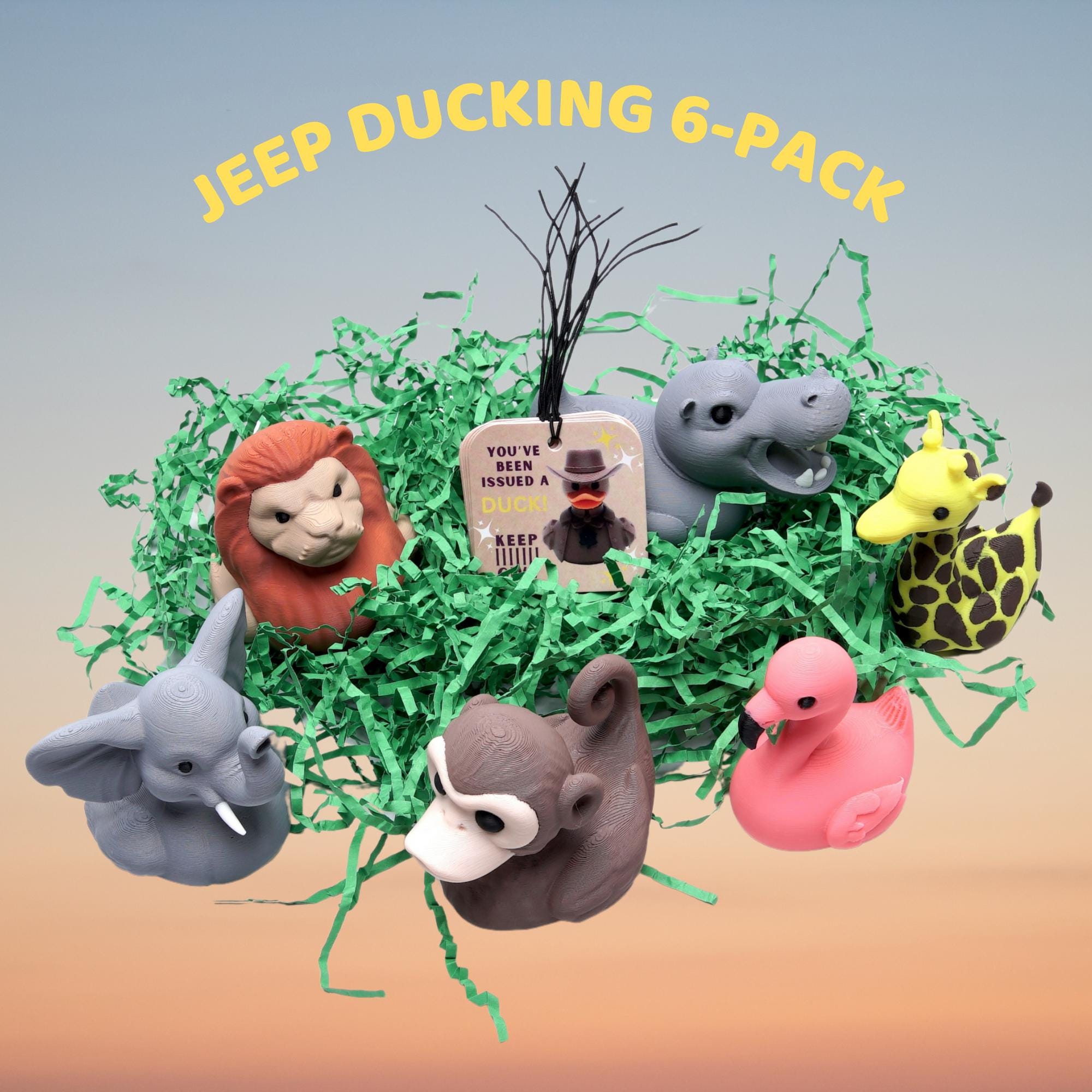 Duck Duck Kit Complete Ducking Set 6-Pack Safari Theme Ducks with Ties and Tags in Bag for Road Trip and Cruise Ducking Fun Hide and Seek