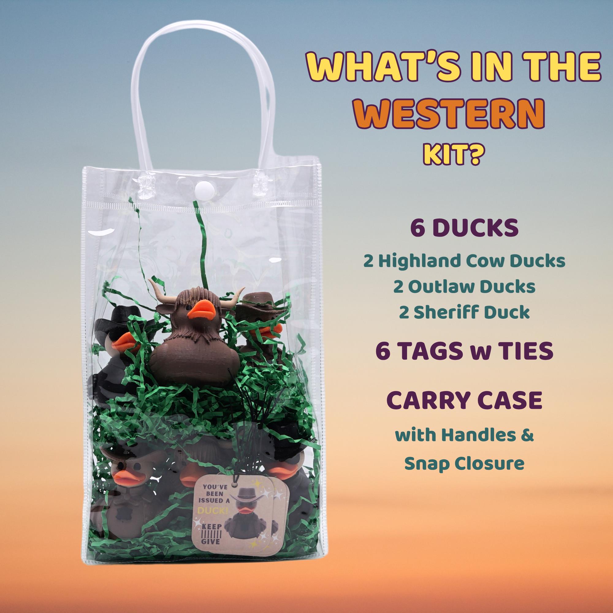 Duck Duck Kit Complete Ducking Set 6-Pack Safari Theme Ducks with Ties and Tags in Bag for Road Trip and Cruise Ducking Fun Hide and Seek