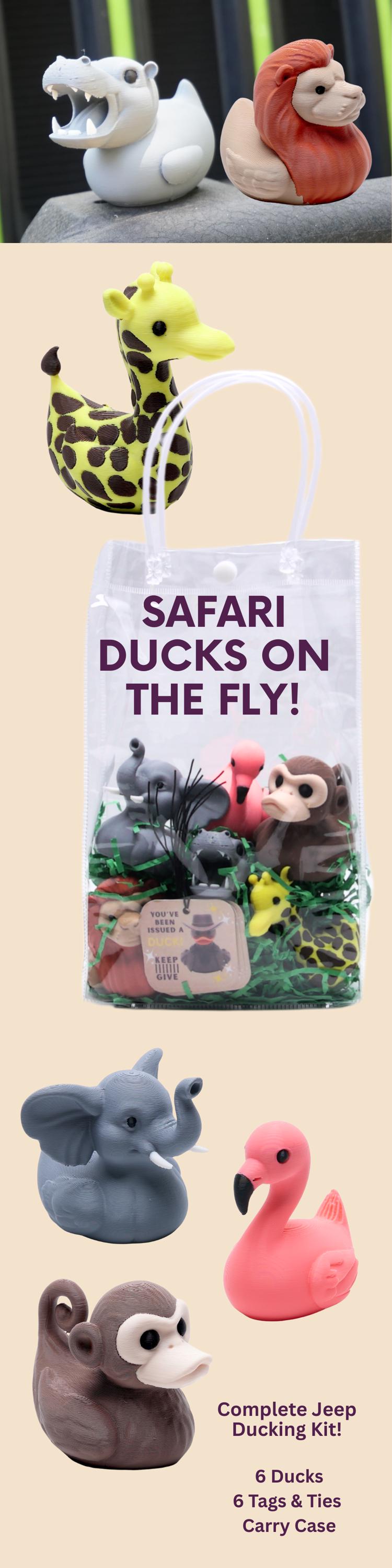 Cruise Duck Safari 4x4 Ducking 6-Pack with Ties Tags Complete Ducking Kit for Fun Hiding and Gifing Ducks in Safari Animal Theme for Cruise