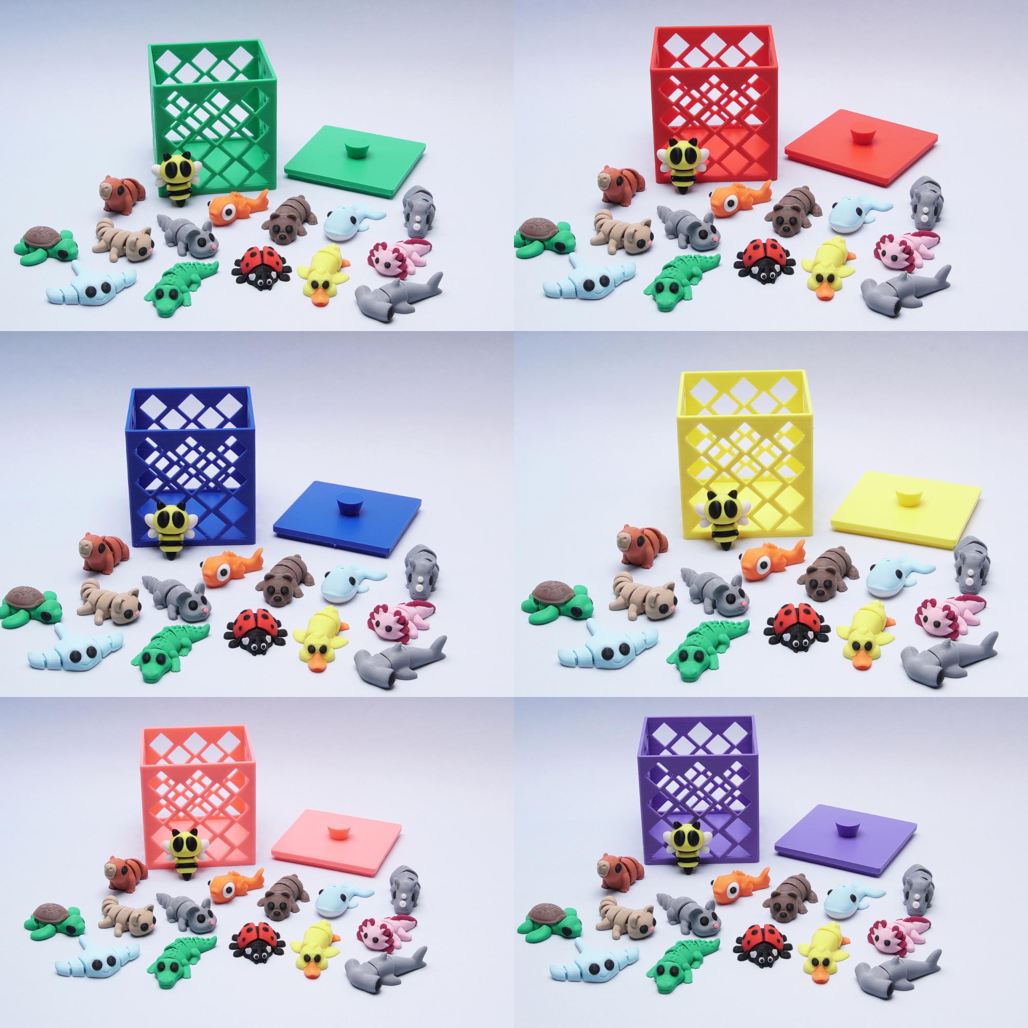Mini Animal Fidget Toy Set 15 Pocket Pal Baby Animals in 3D Printed Crate Cute Party Favor, Desk Toy, Stress Relief Gift Idea for Kids Teens
