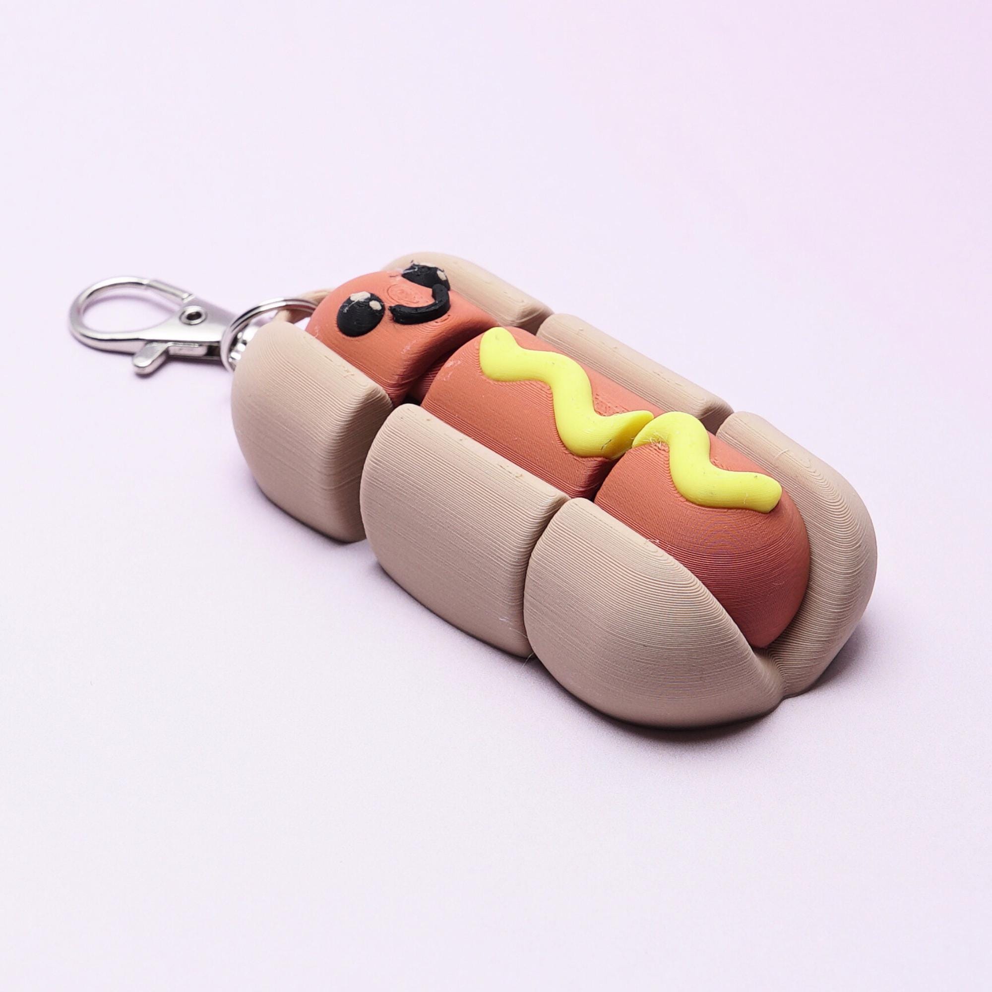 Hotdog Keychain Articulated 3D Hotdog Fidget Stress Free Play Clip On Funny Backpack Luggage Bag Charm for Kids and Adult Chicago Souvenir