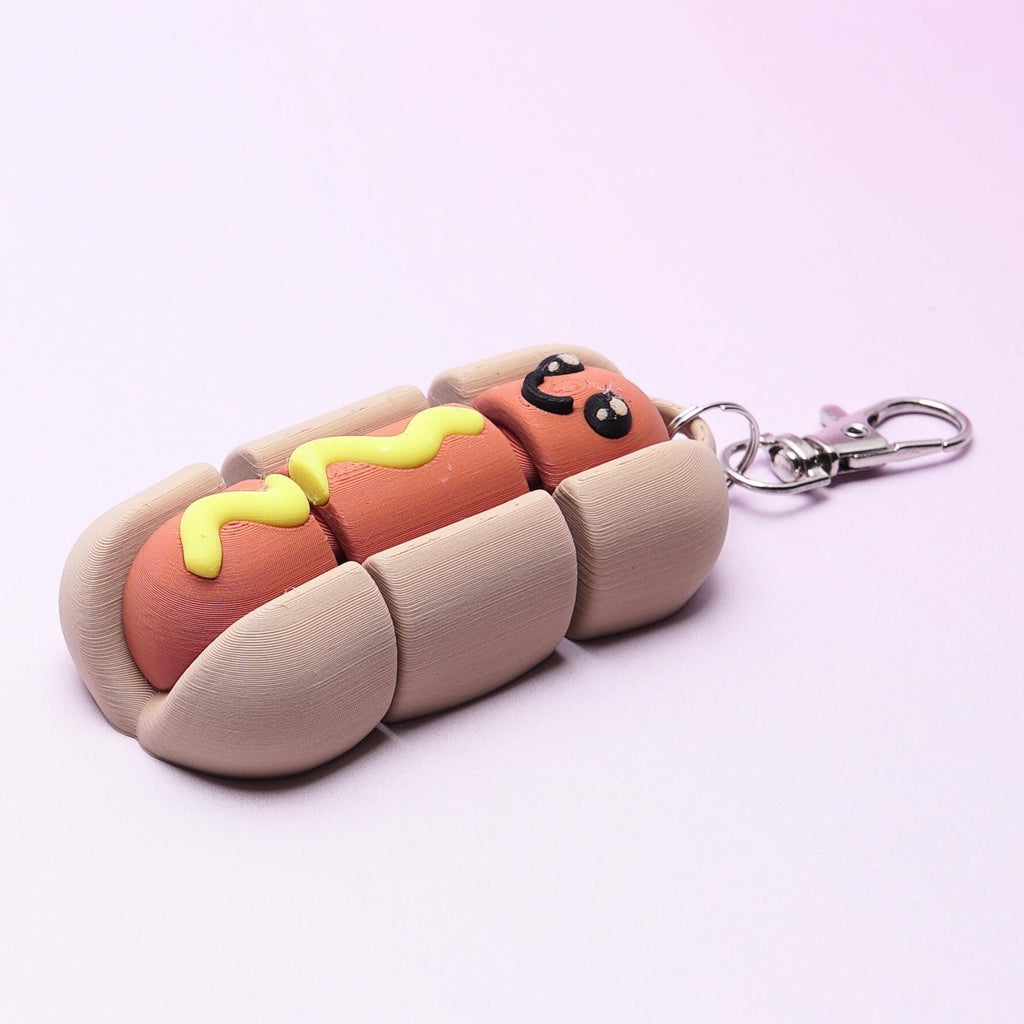 Hotdog Keychain Articulated 3D Hotdog Fidget Stress Free Play Clip On Funny Backpack Luggage Bag Charm for Kids and Adult Chicago Souvenir