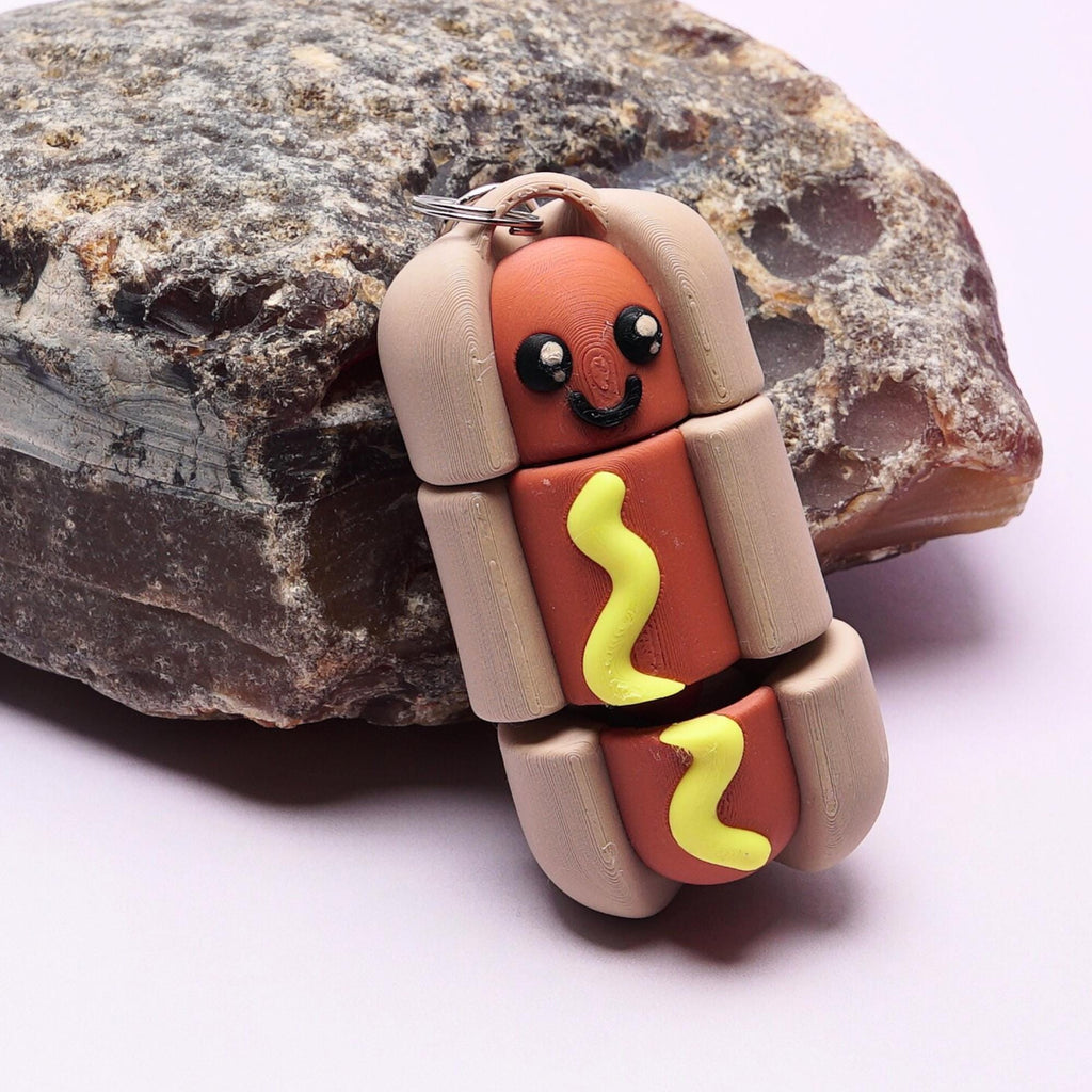 Hotdog Keychain Articulated 3D Hotdog Fidget Stress Free Play Clip On Funny Backpack Luggage Bag Charm for Kids and Adult Chicago Souvenir
