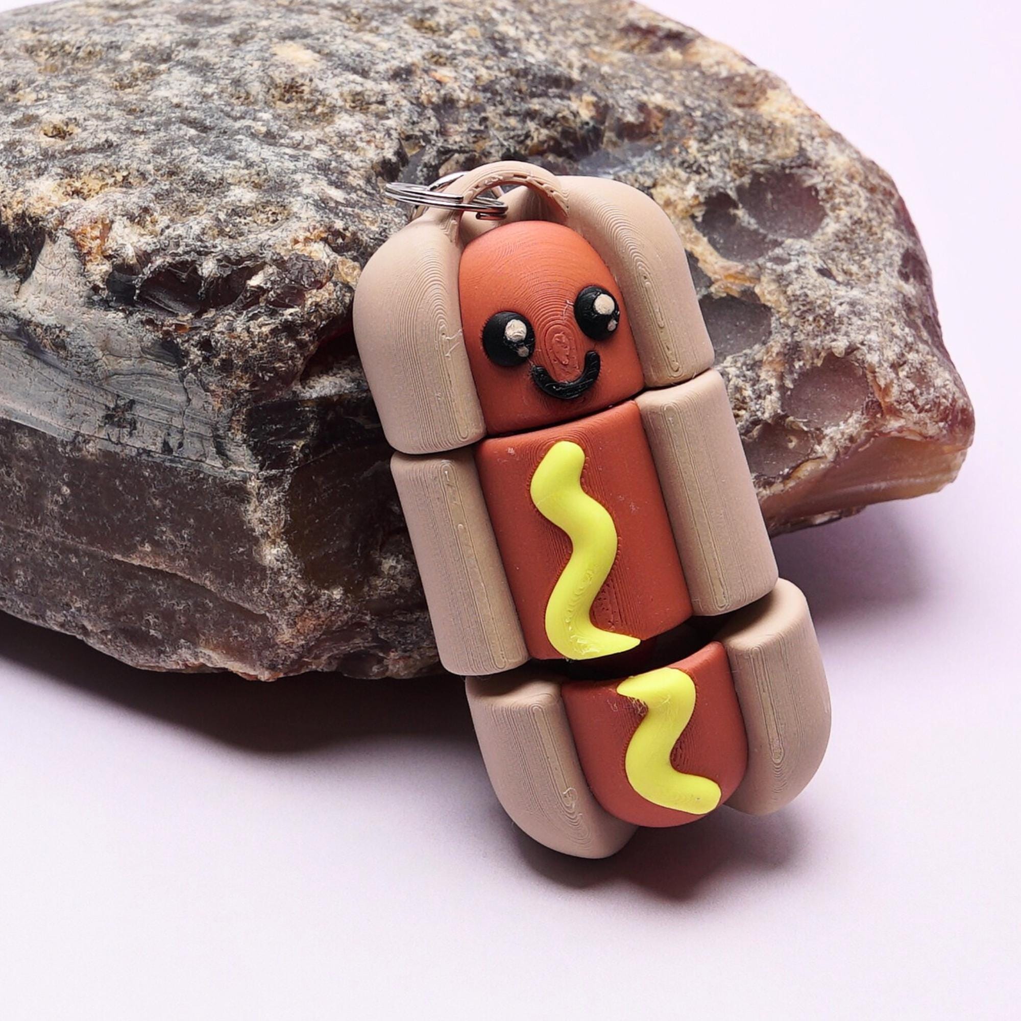 Hotdog Keychain Articulated 3D Hotdog Fidget Stress Free Play Clip On Funny Backpack Luggage Bag Charm for Kids and Adult Chicago Souvenir