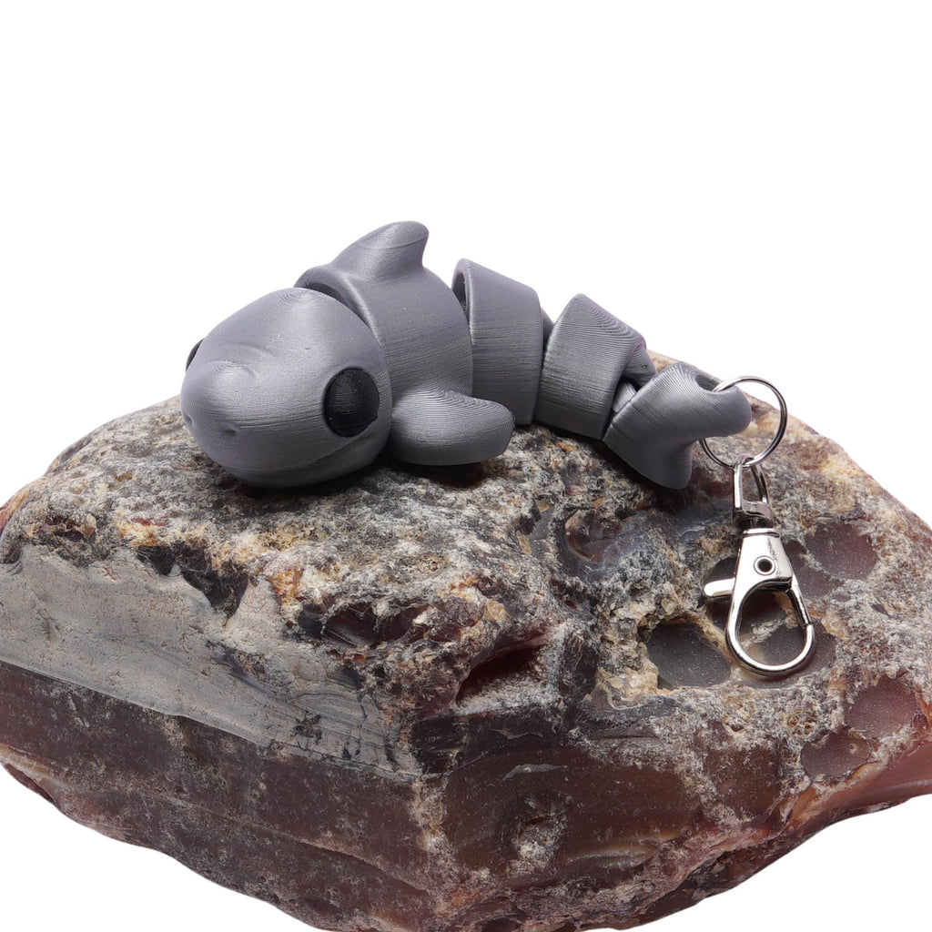 Shark Flexi Fidget Pocket Toy Keychain Articulated 3D Shark Clip On Backpack Lunchbox Camp Bag Stress Relief Companion Toy Gray Shark Busy