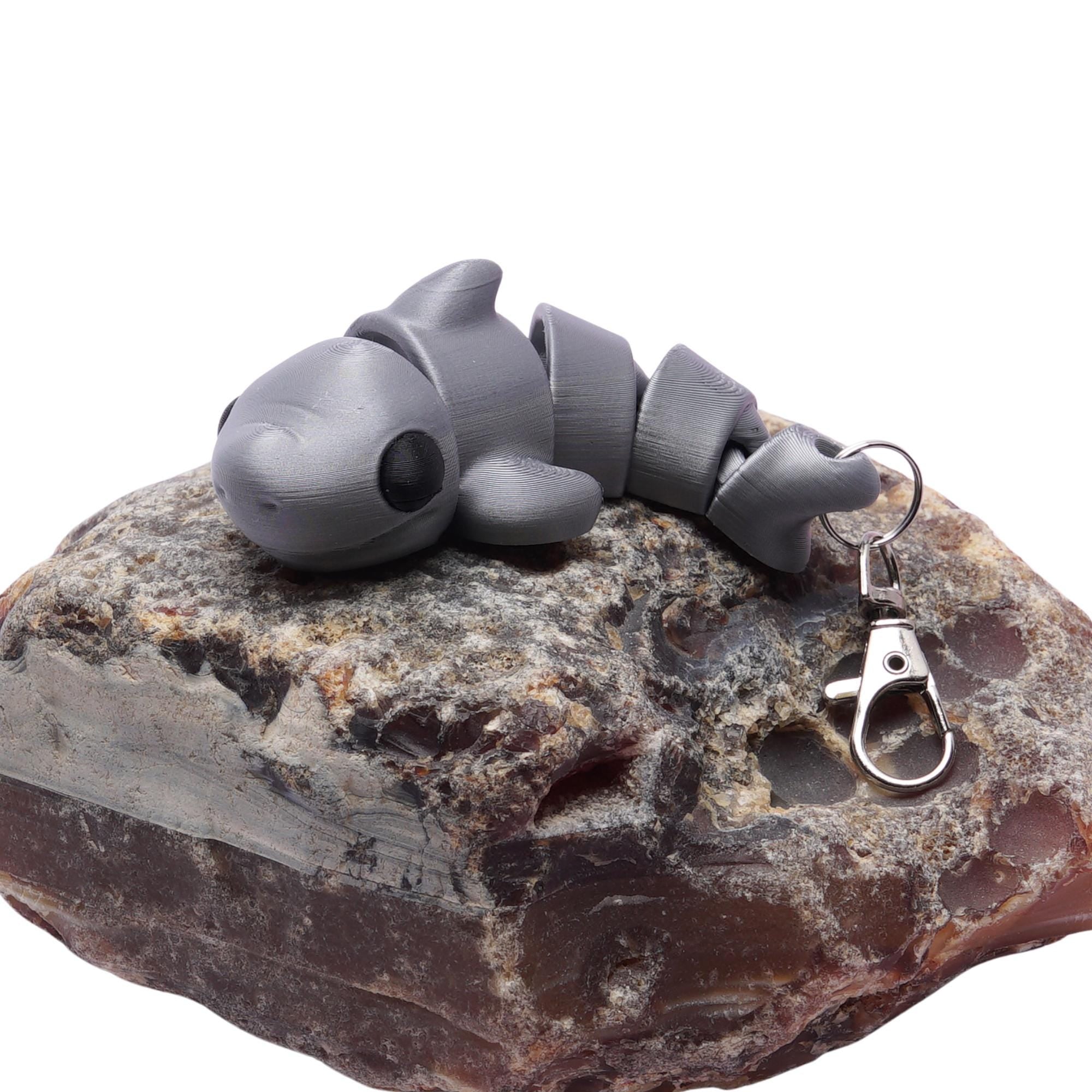 Shark Flexi Fidget Pocket Toy Keychain Articulated 3D Shark Clip On Backpack Lunchbox Camp Bag Stress Relief Companion Toy Gray Shark Busy