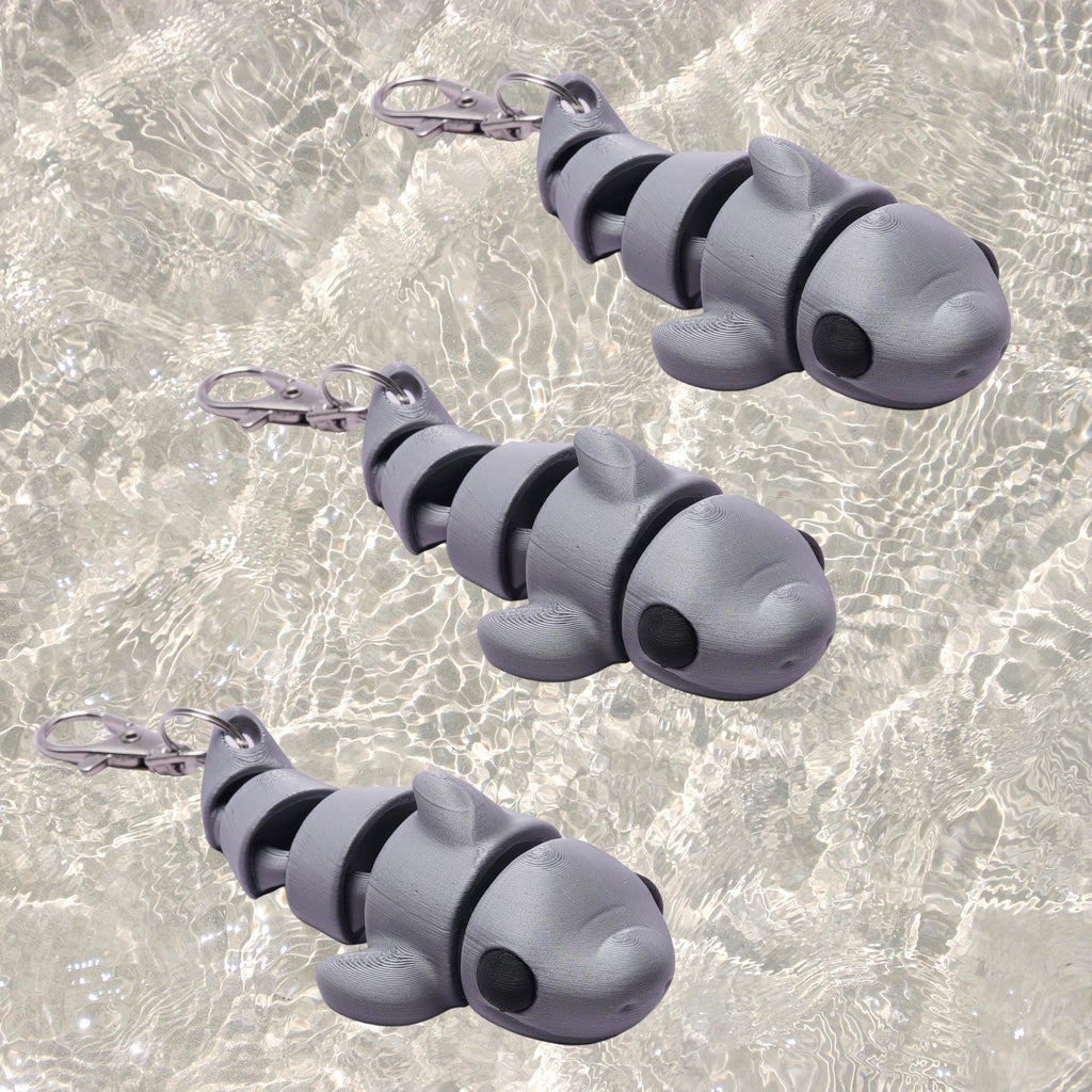 Shark Flexi Fidget Pocket Toy Keychain Articulated 3D Shark Clip On Backpack Lunchbox Camp Bag Stress Relief Companion Toy Gray Shark Busy