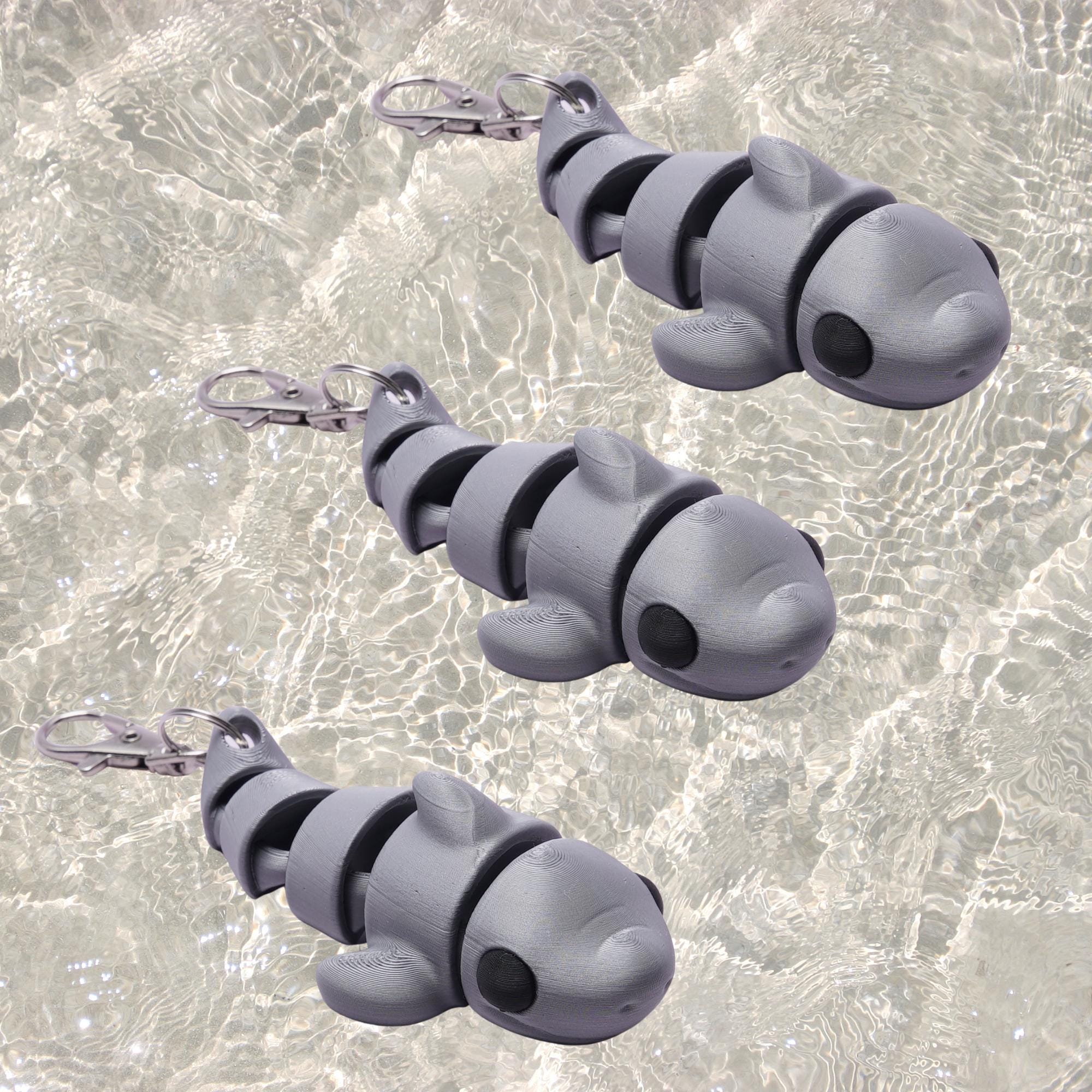 Shark Flexi Fidget Pocket Toy Keychain Articulated 3D Shark Clip On Backpack Lunchbox Camp Bag Stress Relief Companion Toy Gray Shark Busy