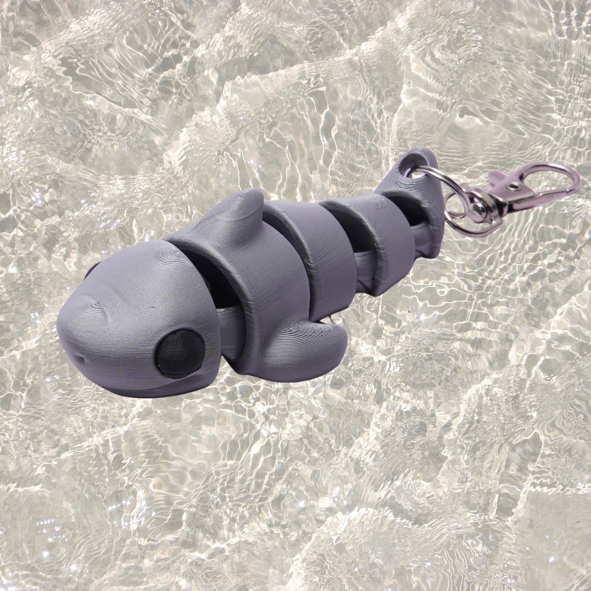 Shark Flexi Fidget Pocket Toy Keychain Articulated 3D Shark Clip On Backpack Lunchbox Camp Bag Stress Relief Companion Toy Gray Shark Busy