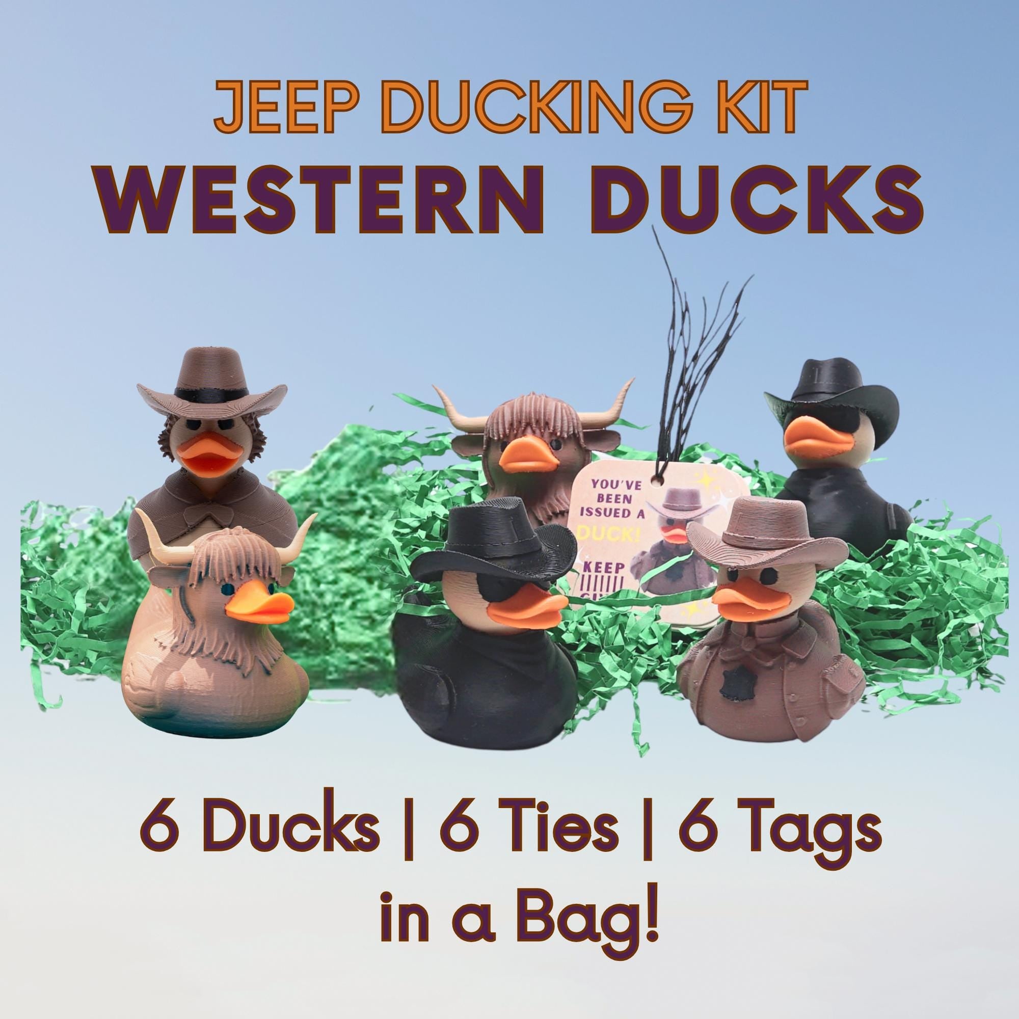 Western Ducking Kit 6 Ducks with Ties Tags Bag for Easy Complete Ducking Western Theme Fun Party 4x4 Duck Favor for 4x4 Trail Ride Events