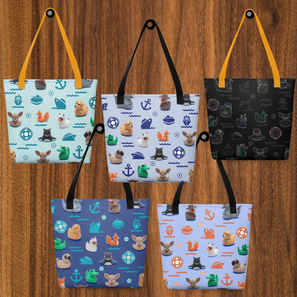 Aqua Tote Bag for Cruise Ducking and Fans of Duck Hide and Seek Cruising Fun Colorful Tote with All Over Cruise Duck Pattern in Aqua Blue