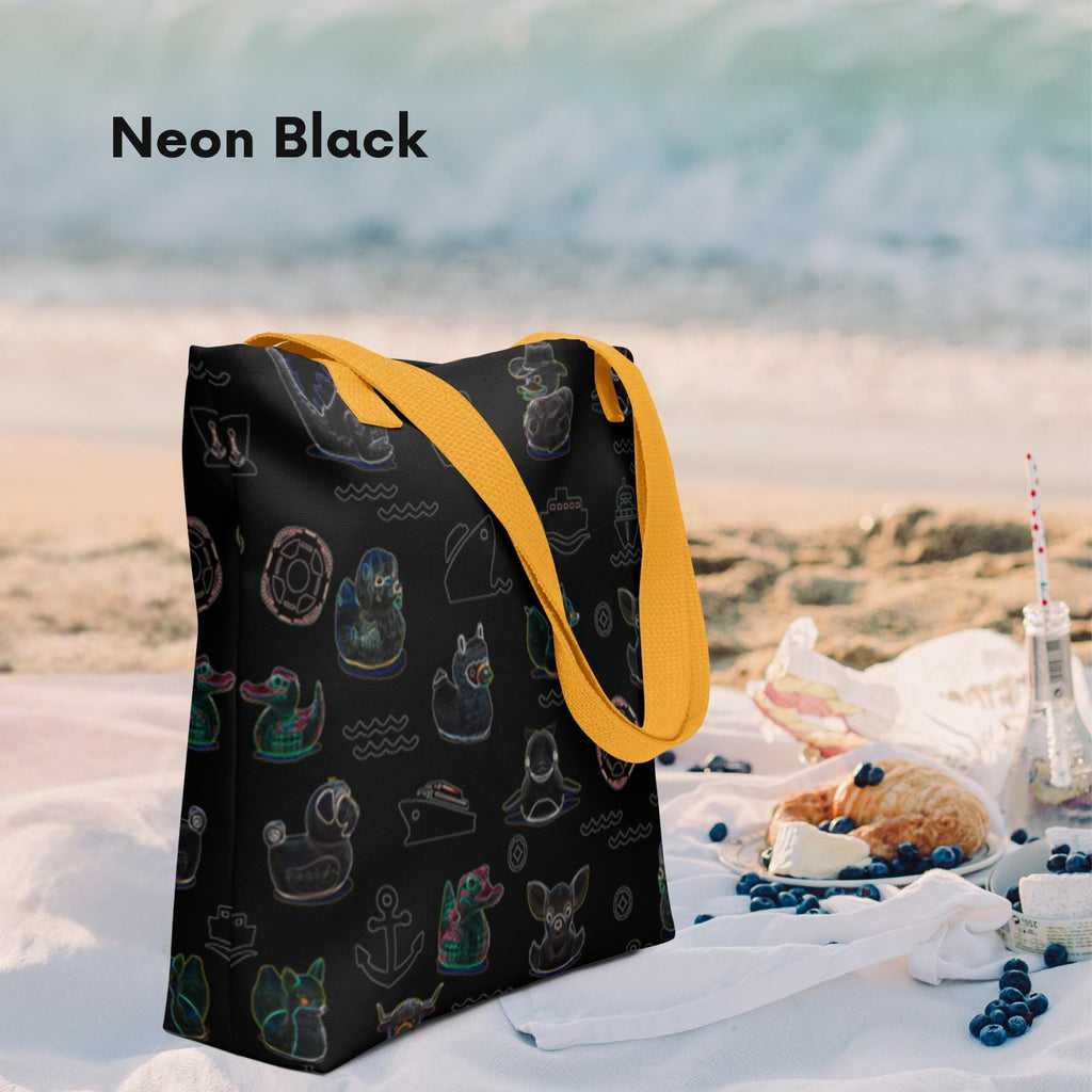 Tote Bag for Cruise Ducking Hide and Seek Bon Voyage Gift Cruise Fun Colorful Tote with All Over Cruise Icons and Duck Pattern Cool Blue
