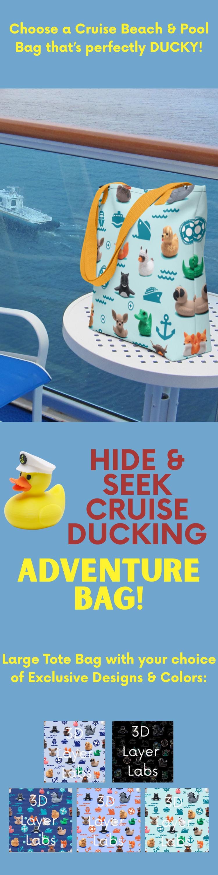 Aqua Tote Bag for Cruise Ducking and Fans of Duck Hide and Seek Cruising Fun Colorful Tote with All Over Cruise Duck Pattern in Aqua Blue