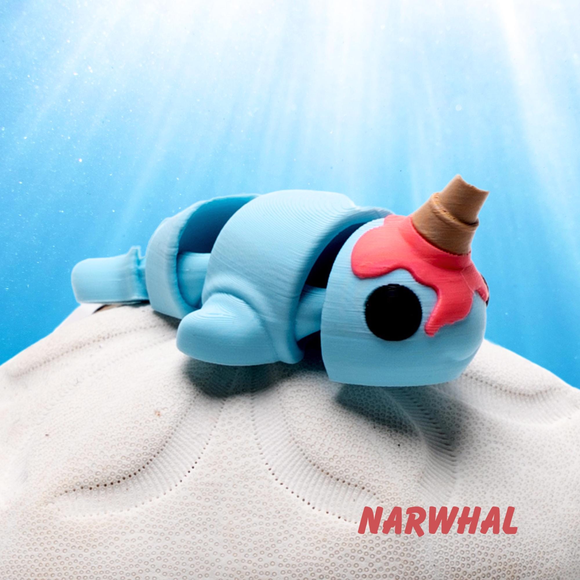 Narwhal Fidget Pocket Animal Play Toy Gift for Kids Narwhal Whimsical Ice Cream Cone Articulated 3D Backpack Charm Favor Girls Birthday Idea