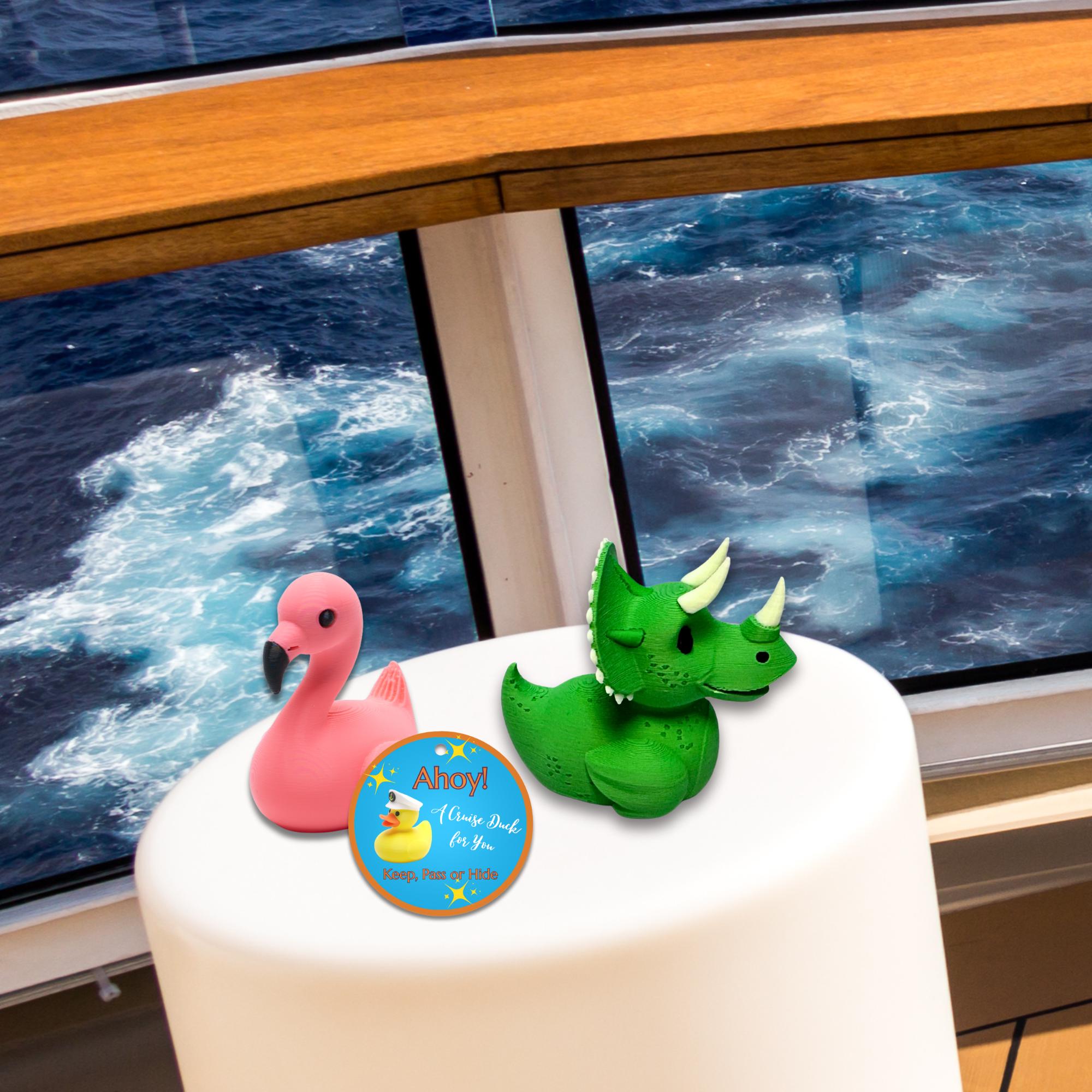 Triceratops Cruise Duck Gift Dinosaur Hide and Seek Duck with Sensory Horns Green Dino Ship Duck Collectible Stress Relief Cruise Keepsake