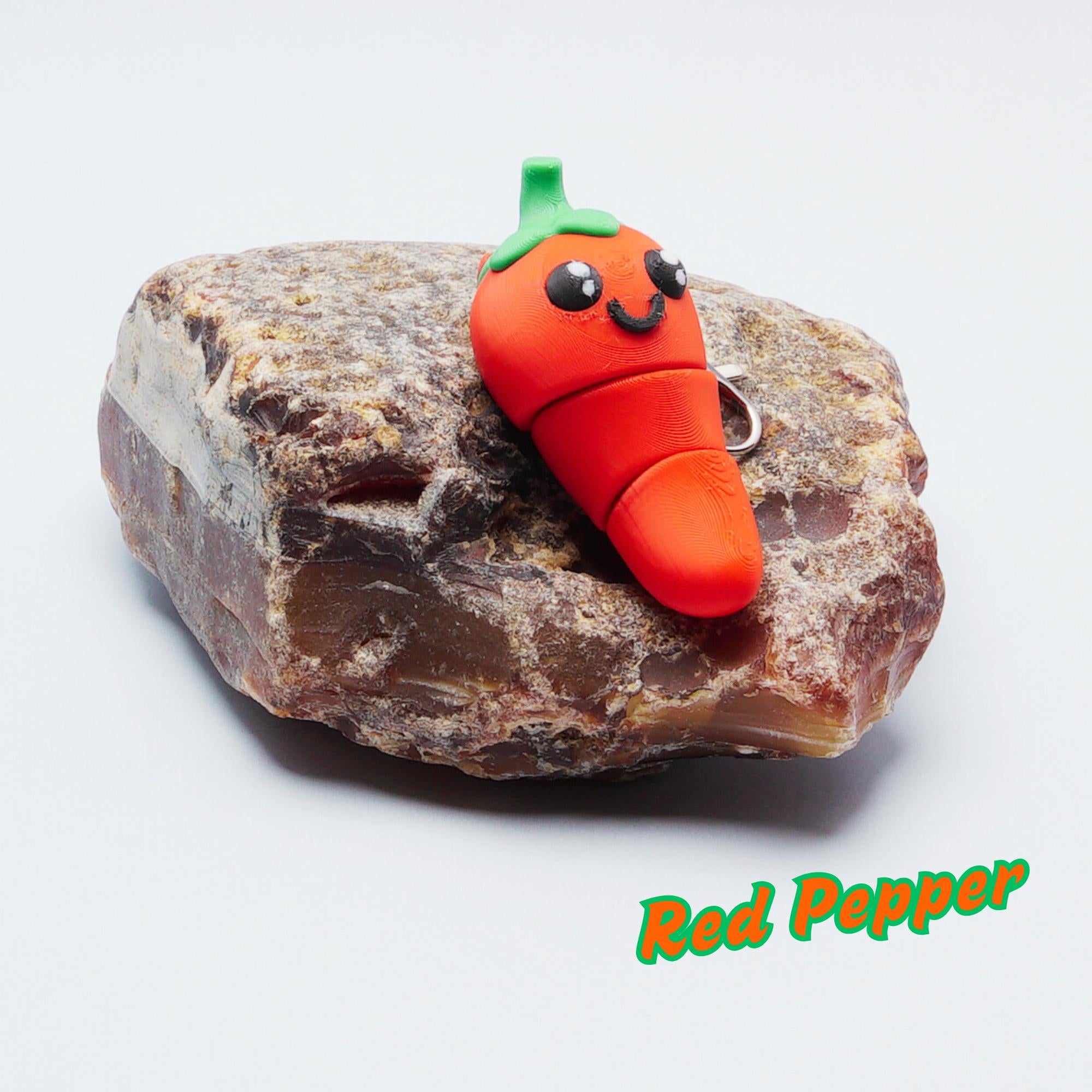 Veggie Fidget Flexi 3D Articulating Veggie 5-pk Corn Cob Eggplant PeaPod Carrot Red Pepper Backpack Clip On Charm Funny Gift for Chef Food