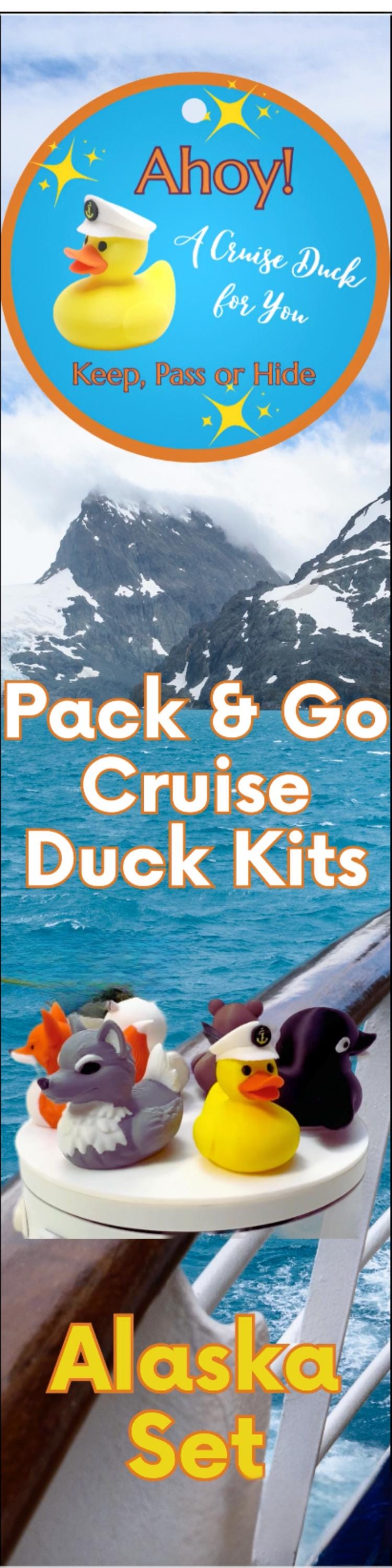 Alaskan Cruise Duck Gift Set 6 Ducks Tags & Ties in Clear Case for Hide and Seek Cruise Ducking Fun Kit Orca Wolf Fox Bear Owl Captain Ducks