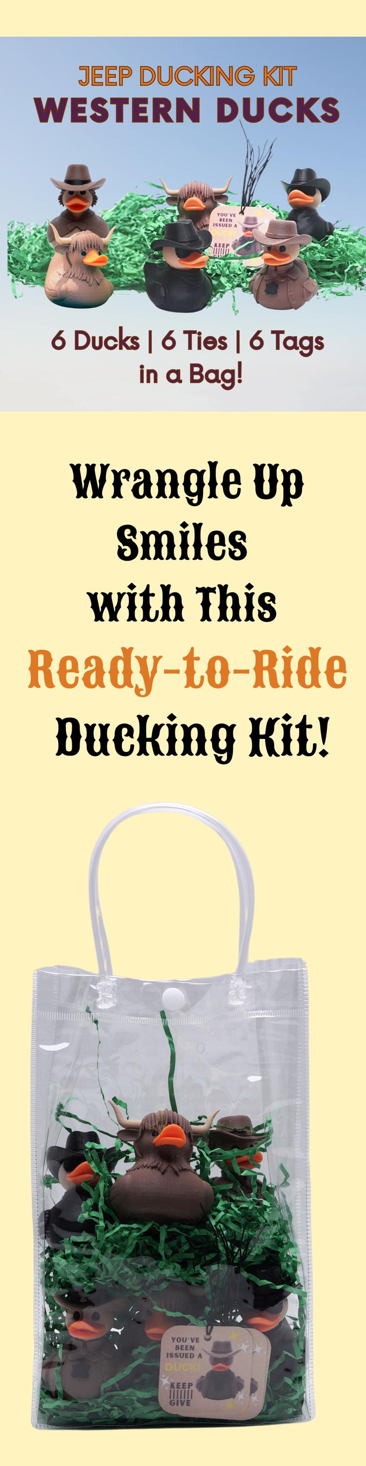 Western Ducking Kit 6 Ducks with Ties Tags Bag for Easy Complete Ducking Western Theme Fun Party 4x4 Duck Favor for 4x4 Trail Ride Events